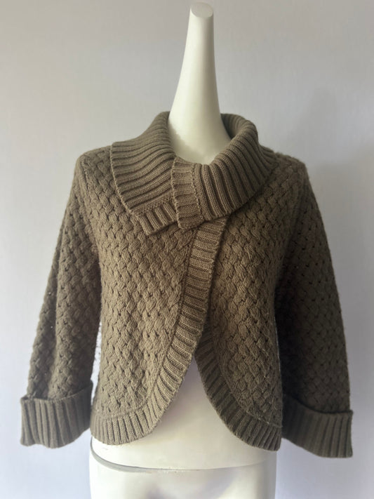Ribbed Chunky Knit Cardigan - Taupe - Size 40