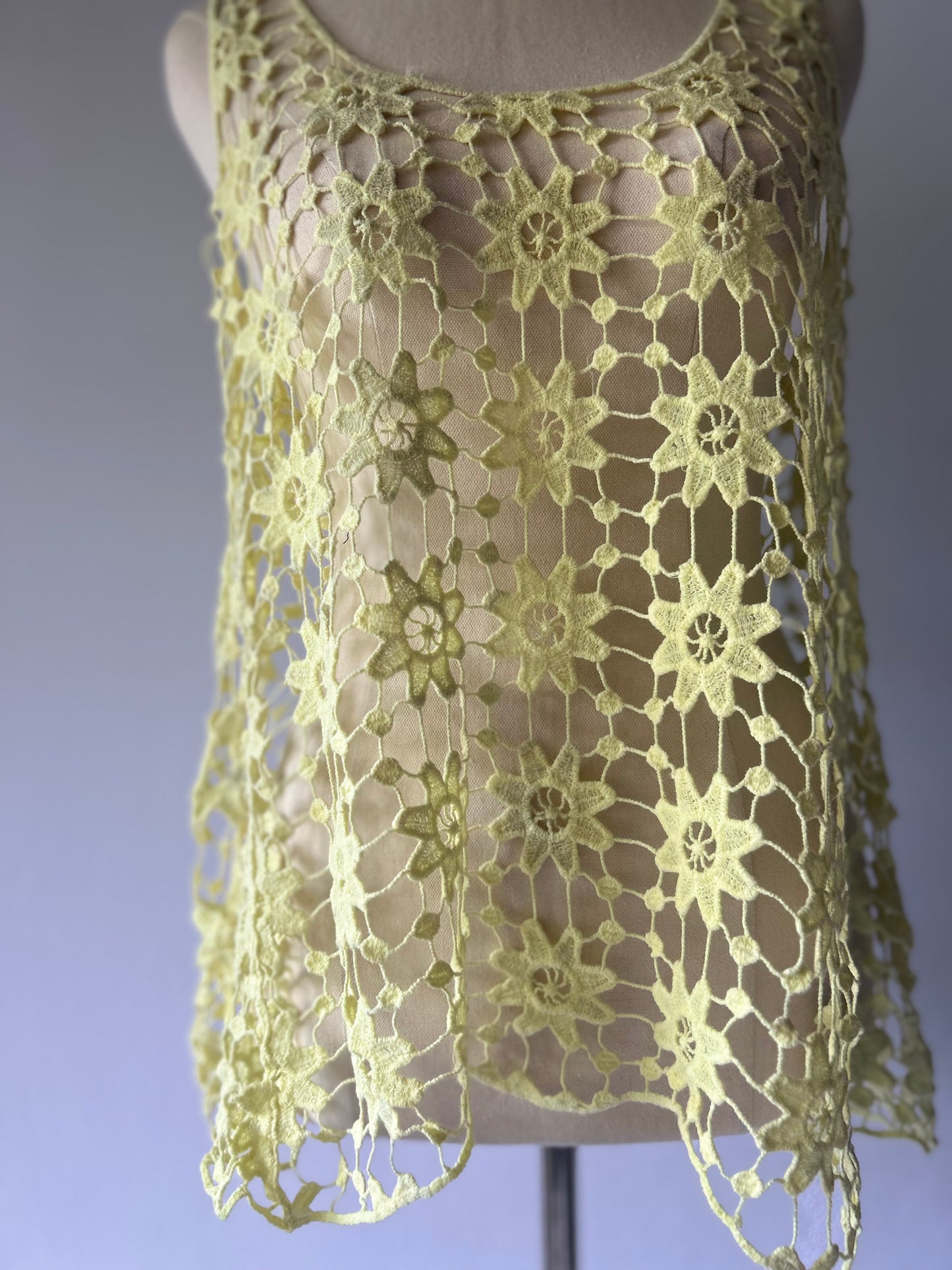 Crochet Floral Lace Tank Top - Boho Summer Layer - Size Large