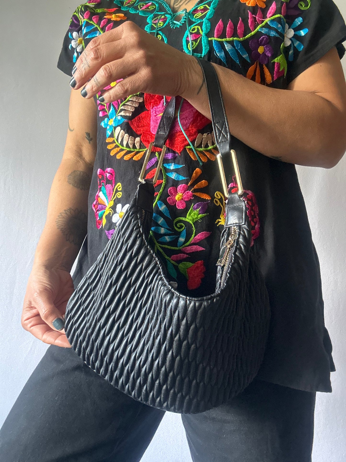 Black Textured Shoulder Bag – Vintage Inspired