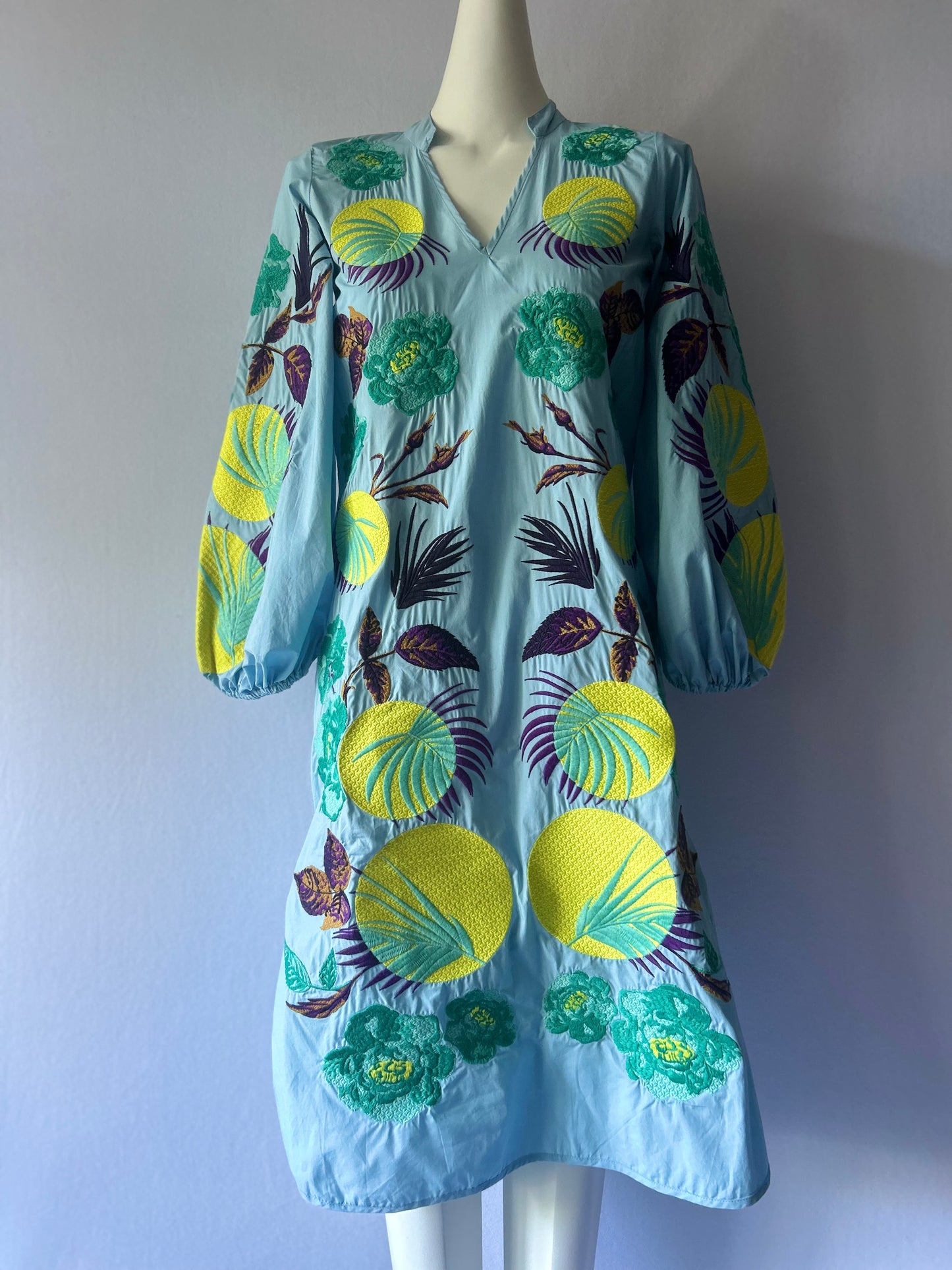 NWT Embroidered Botanical Cotton Mini Dress with Belt - Size S