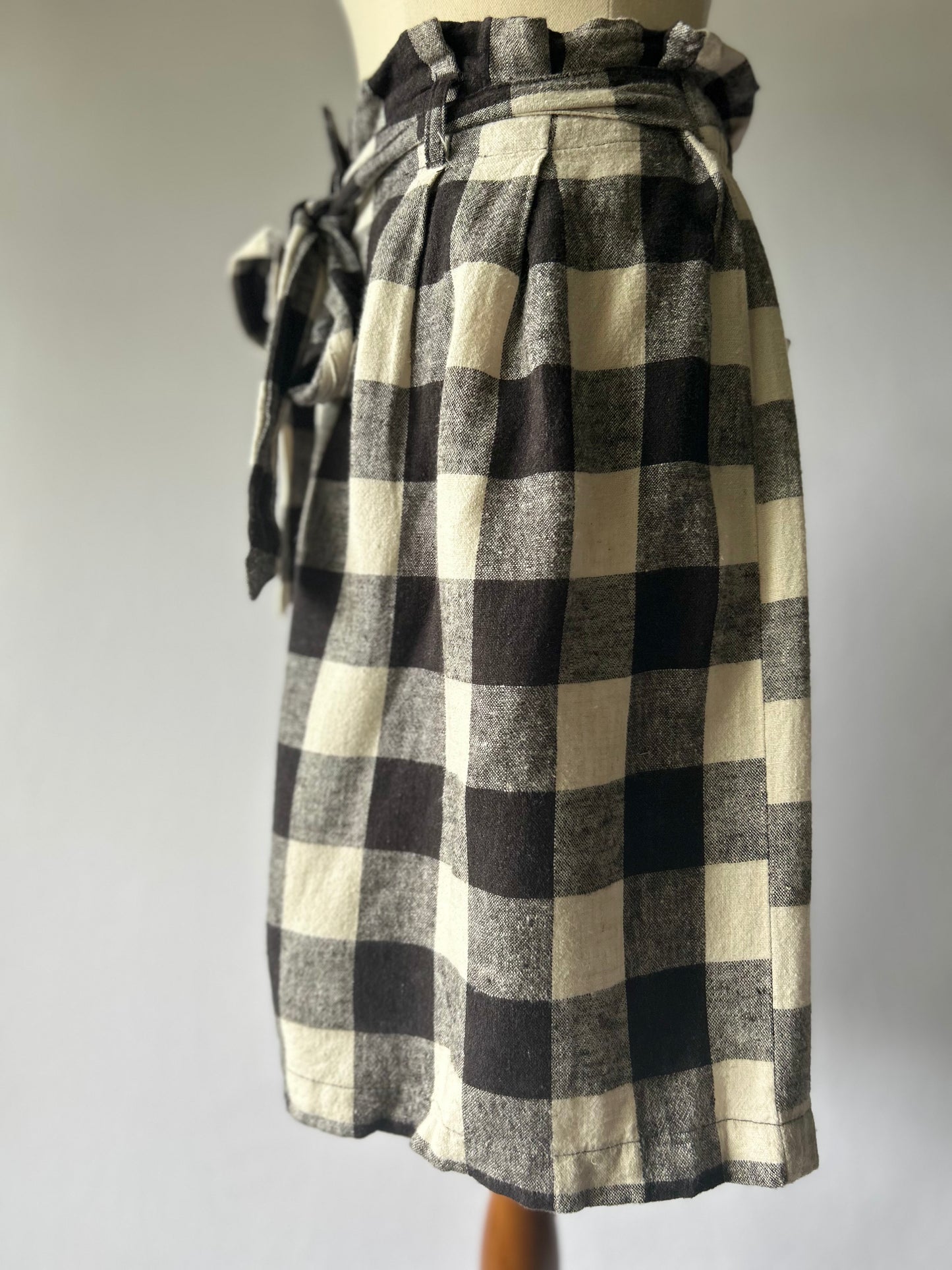 Linen Check Skirt with Belt – Size 14