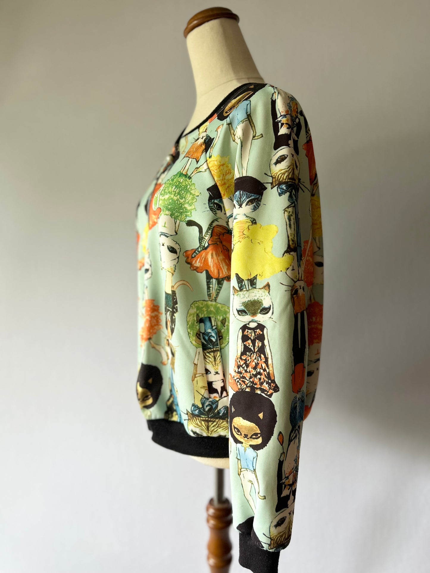 Whimsical Cat Print Bomber Jacket - Size L