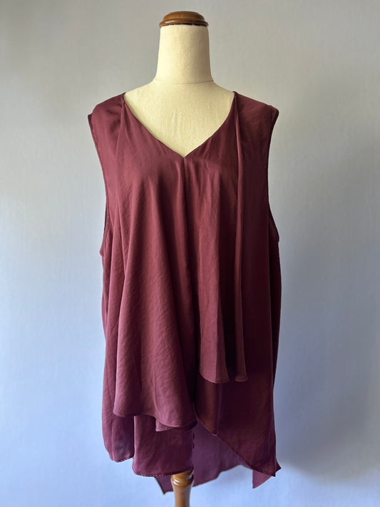 Deep Plum V-Neck Draped High-Low Top - Size 16