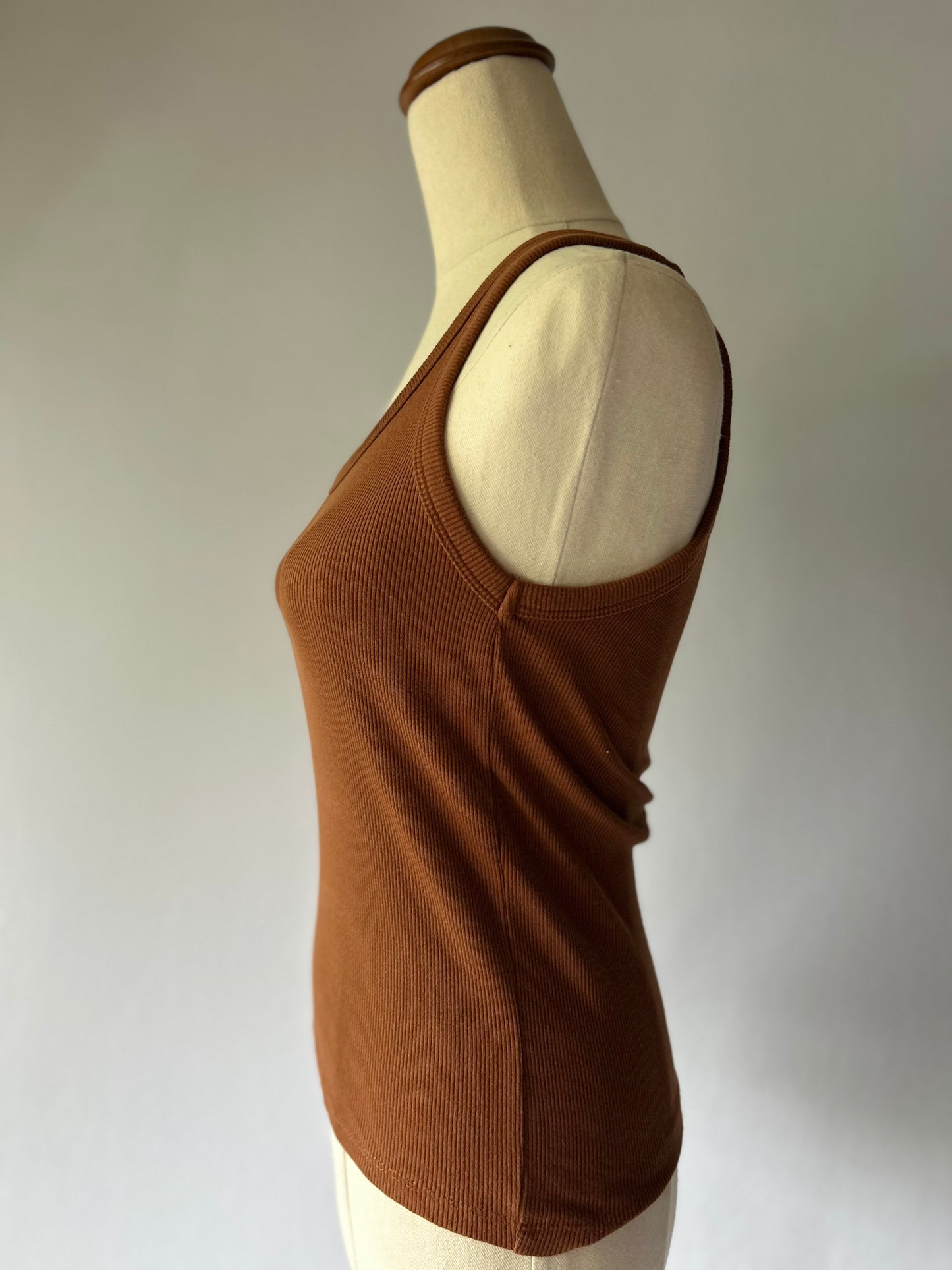 ZARA Ribbed Racerback Tank Top - Mocha Brown