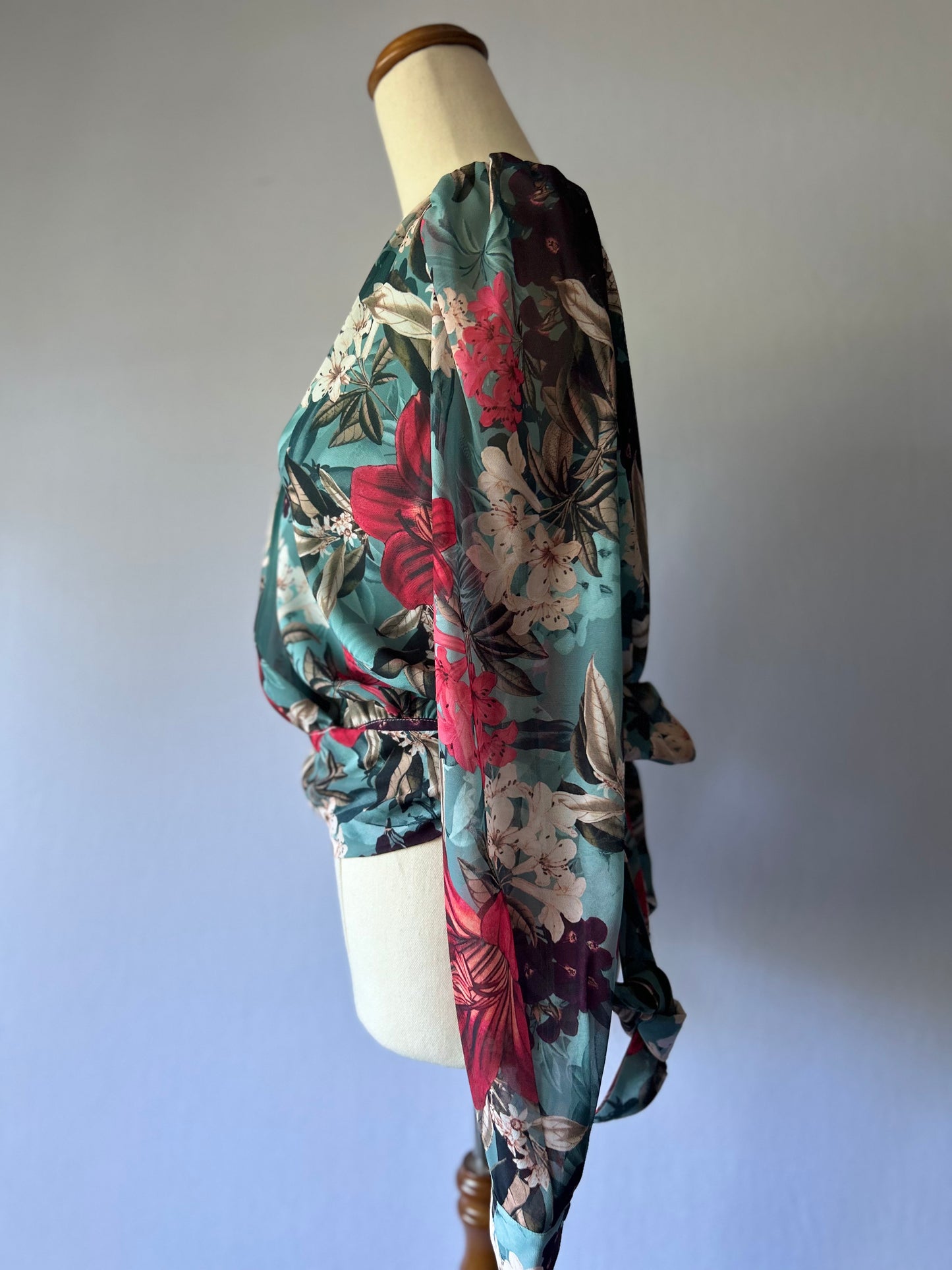 Blue Floral Wrap Blouse – Size 6