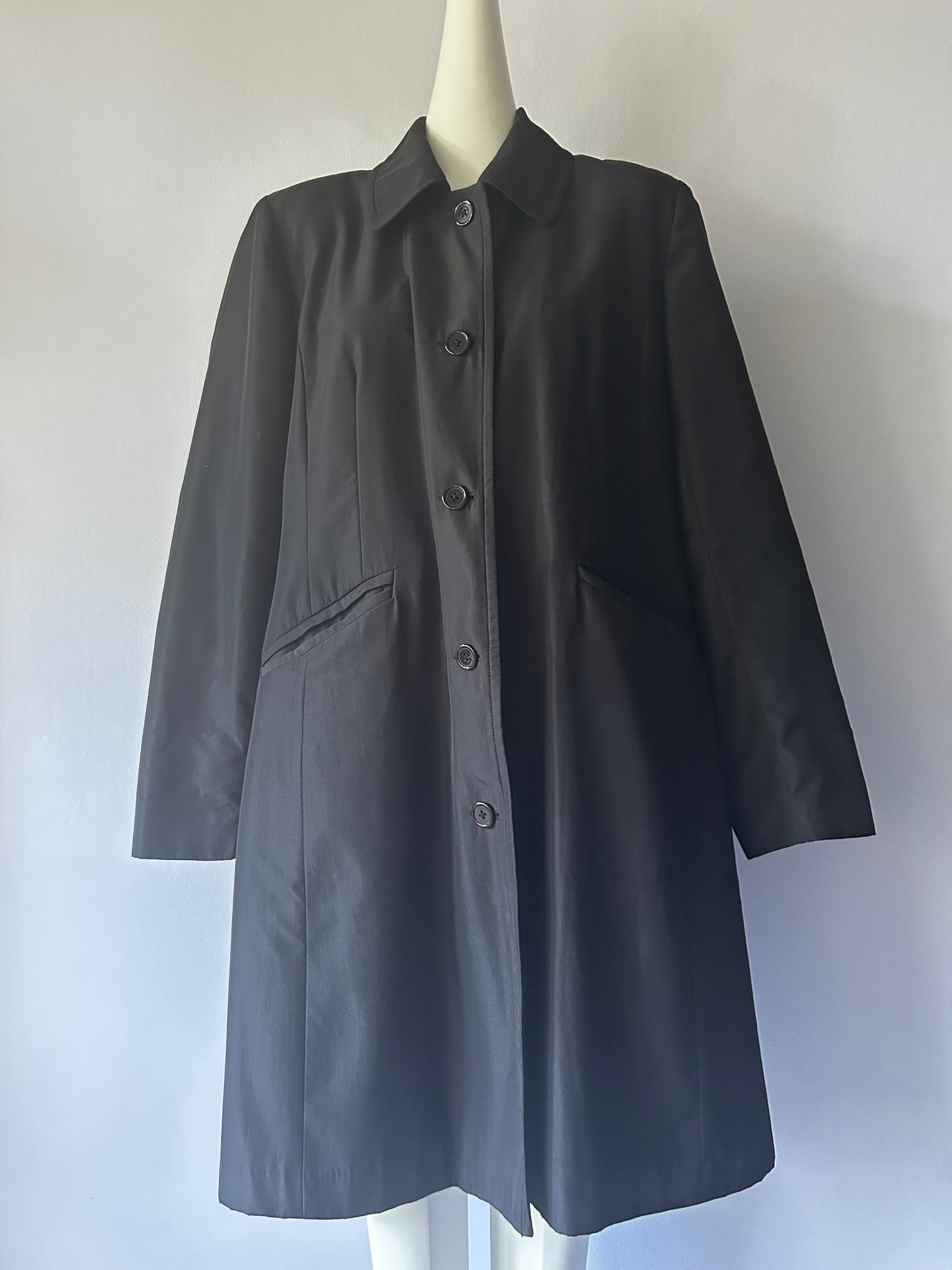Classic Black Mid-Length Car Coat - Size 16