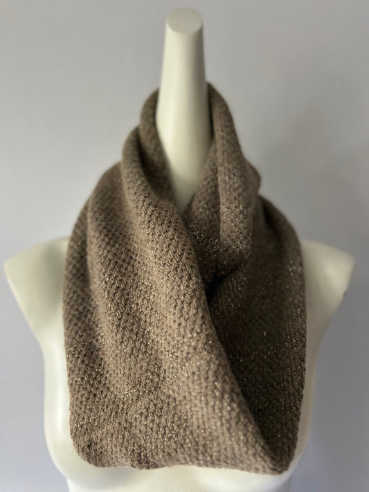 Metallic Gold Flecked Infinity Snood Scarf - Taupe - One Size