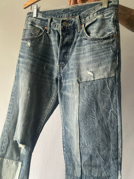 Levi’s Upcycled Patchwork Distressed Straight Leg Jeans - W26 L27