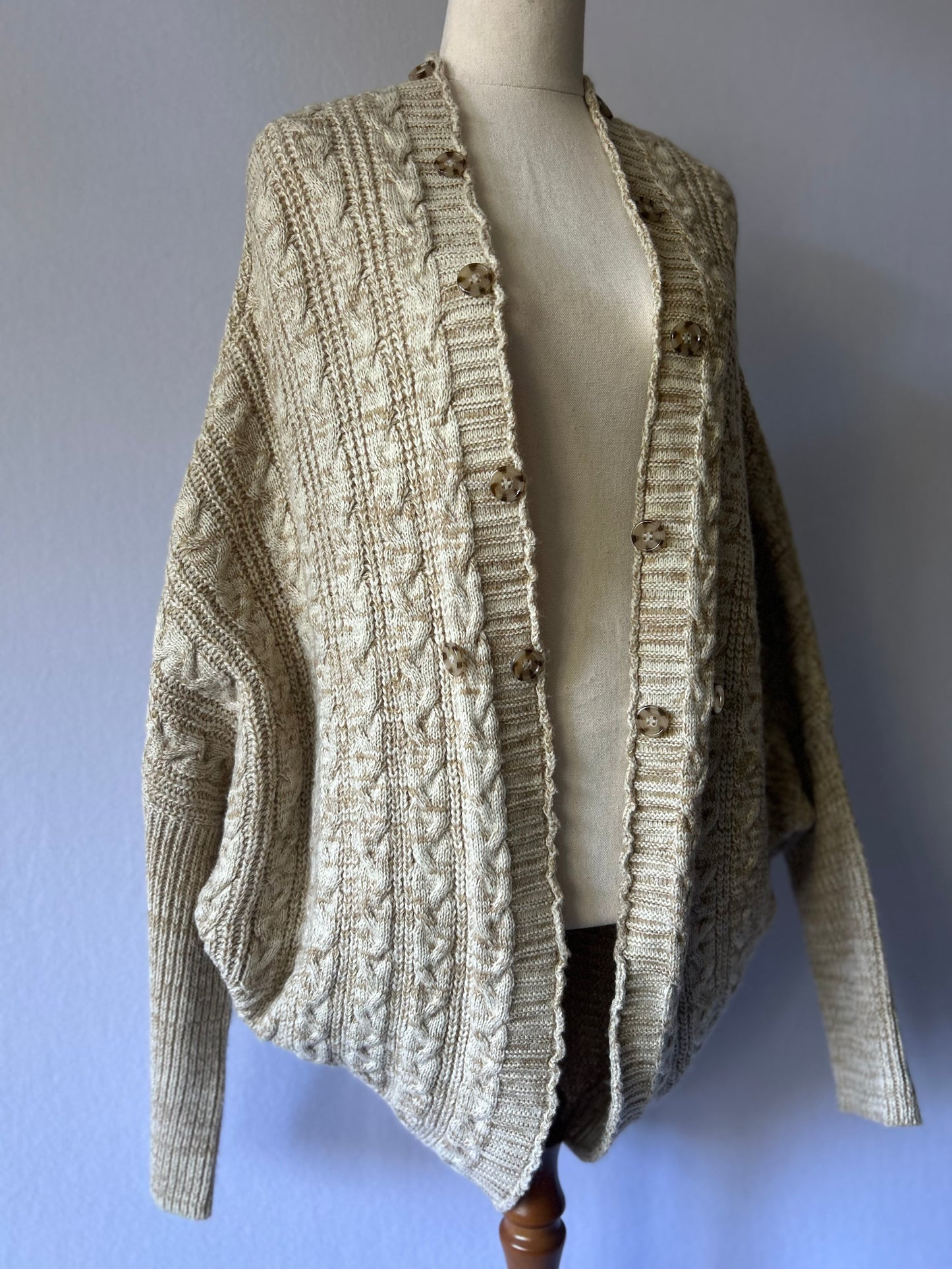 Zara Cable-Knit Cocoon Shrug Cardigan with Tortoiseshell Buttons - Size M