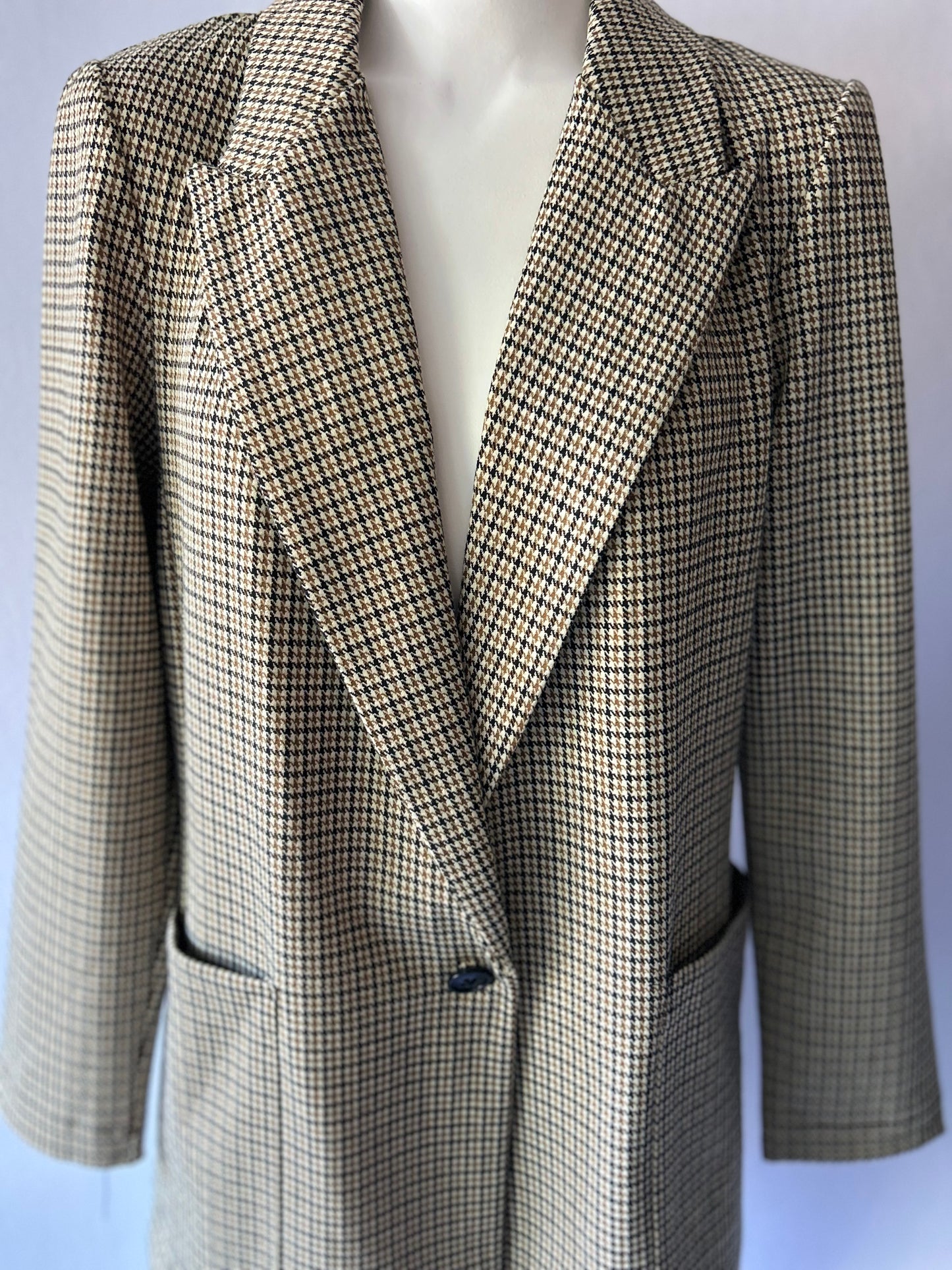 Houndstooth Check Single Button Blazer | Tan & Black | Size EUR 44