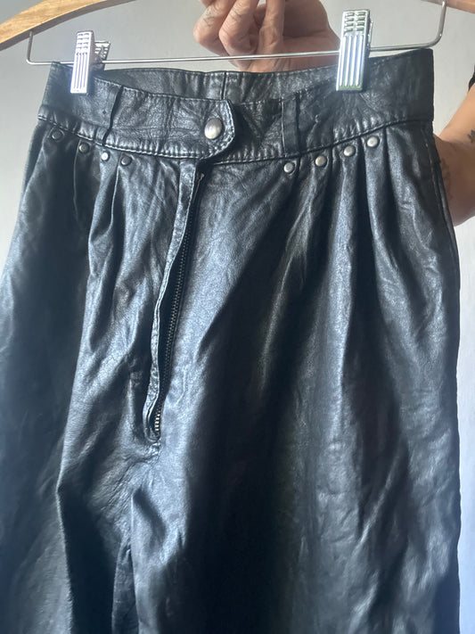 Vintage 80s High-Waisted Studded Leather Tapered Trousers - Size 6
