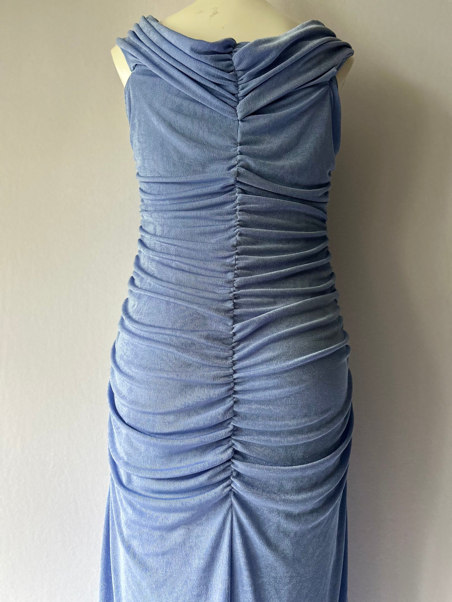 Periwinkle Ruched Cowl-Neck Maxi Dress - Size 14