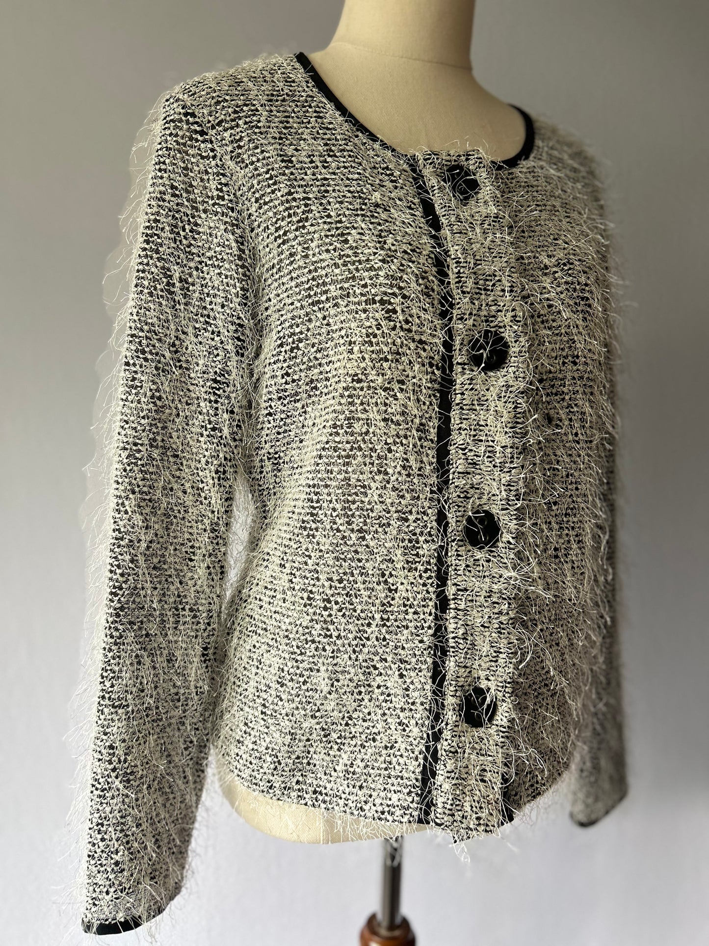 Vértice Vintage Textured Eyelash Knit Lady Jacket - Monochrome - Size 10 (Made in NZ)