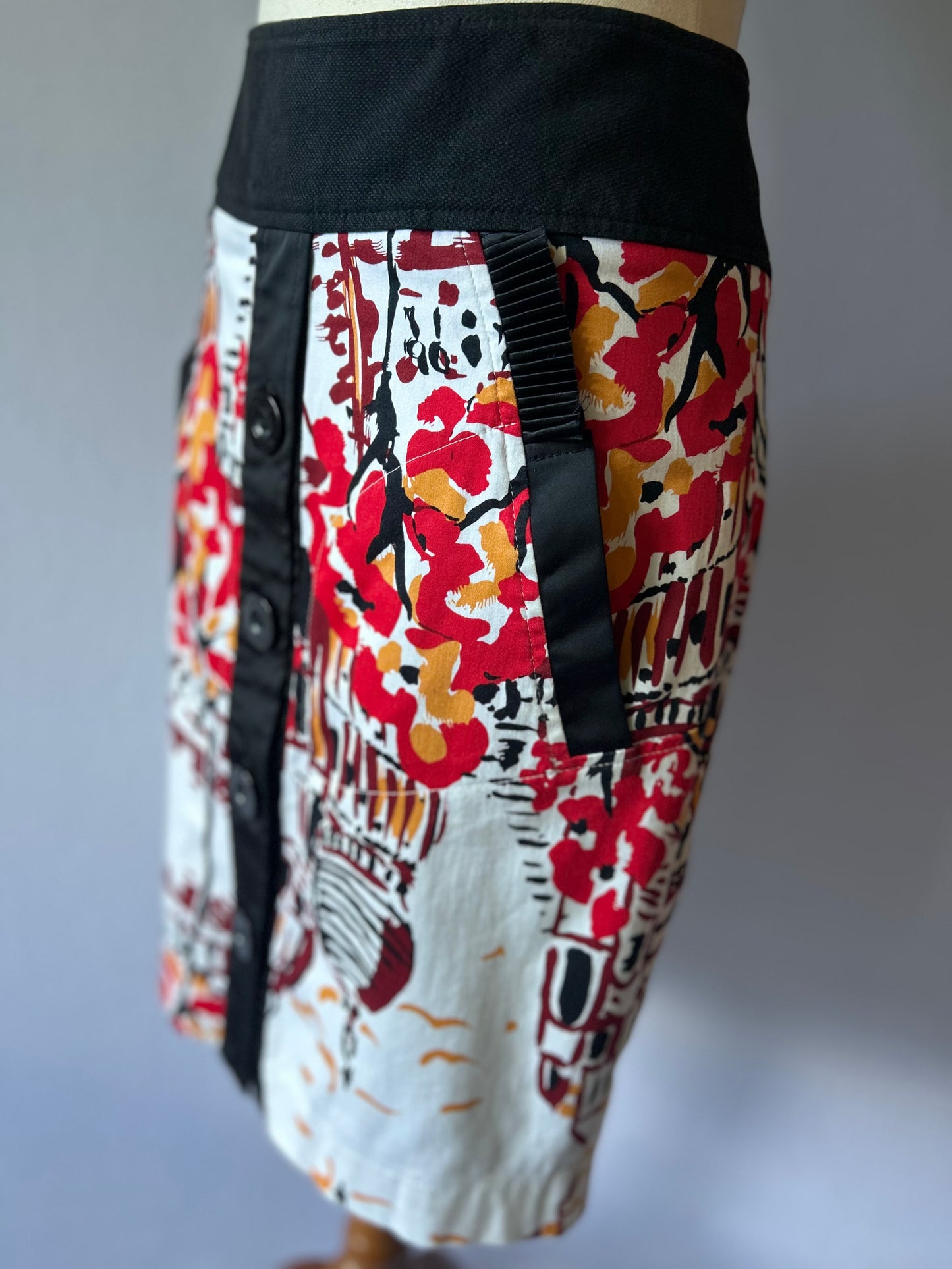 WORLD Graphic Print Skirt - Size XS | Cotton Blend Button-Down