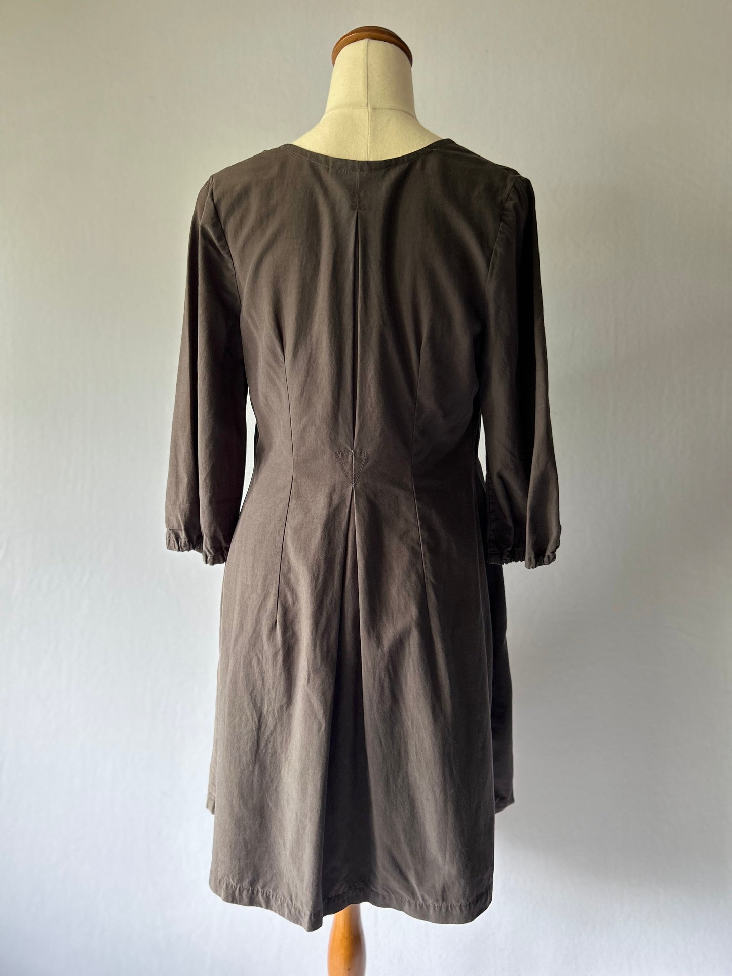Grey Cotton Dress with Patterned Pockets – Size Small