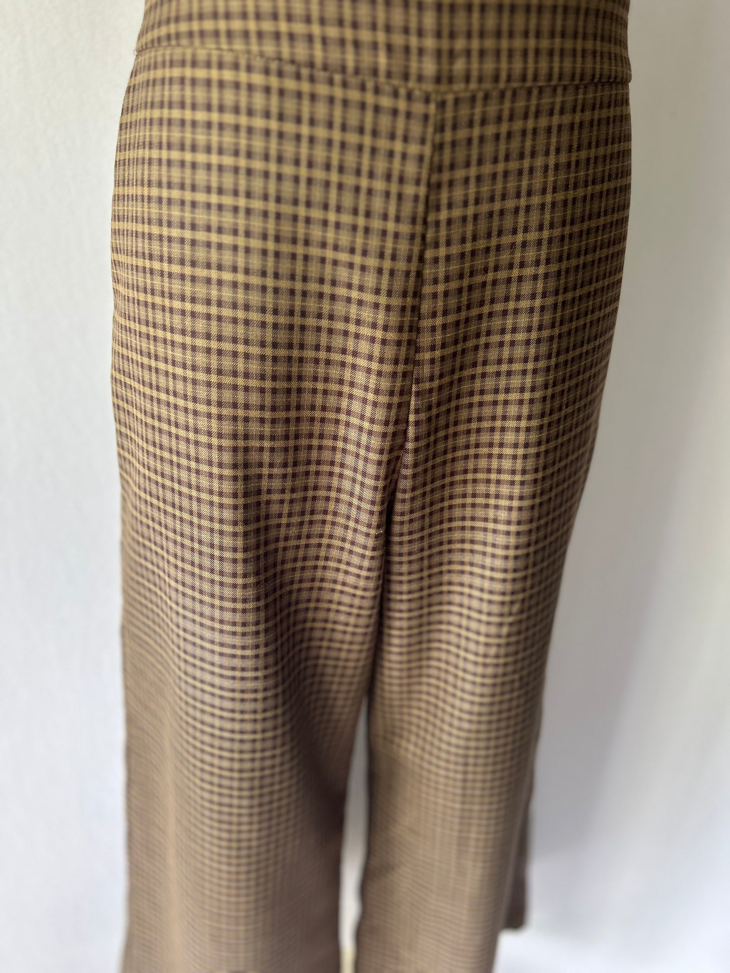 Moochi Brown Gingham Check Wide-Leg Trousers - Size 12