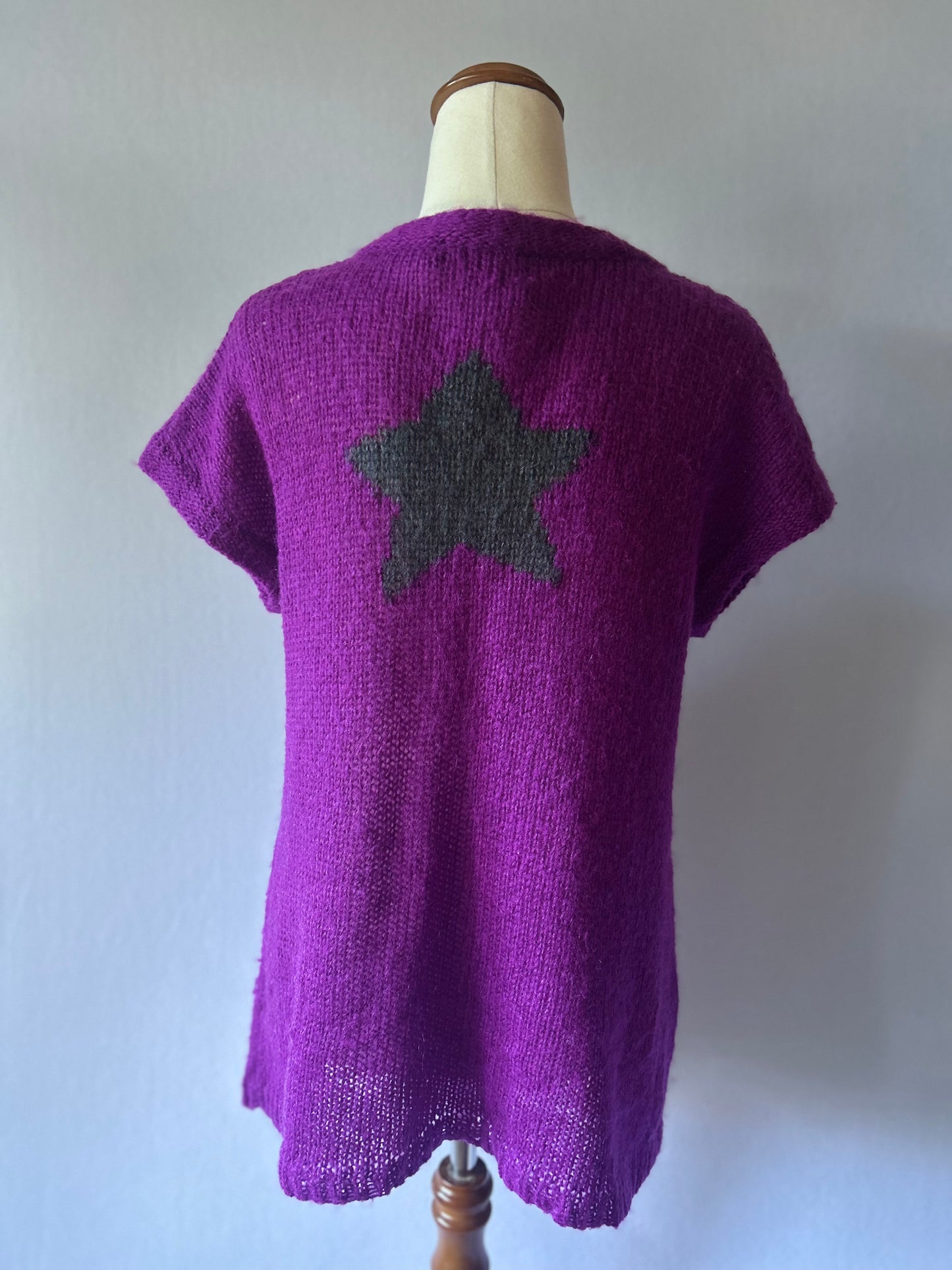 Mohair-Blend Single-Button Cap-Sleeve Cardigan - Amethyst Purple - Size 14