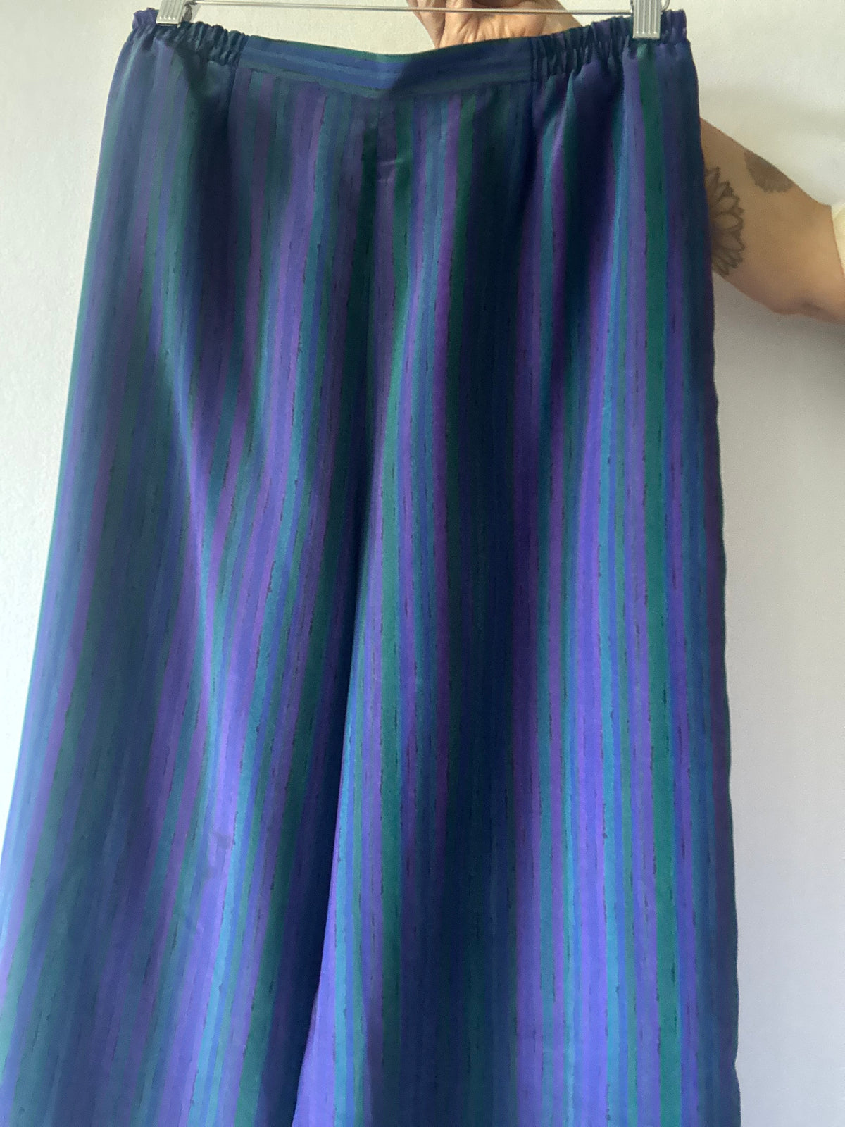 Vintage Jewel Tone Striped Wide-Leg Palazzo Pants - Size 14