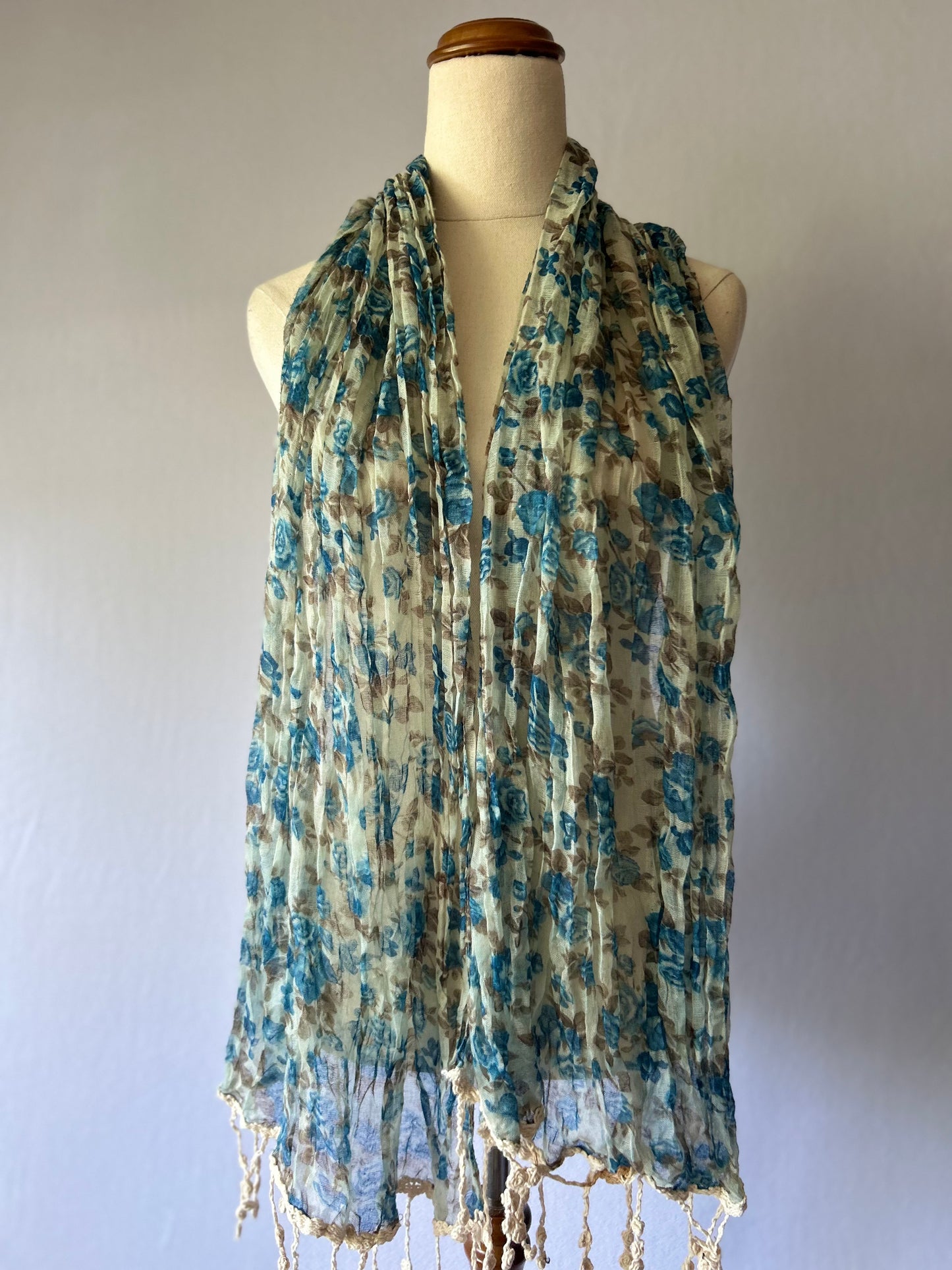 Floral Blue Sheer Scarf