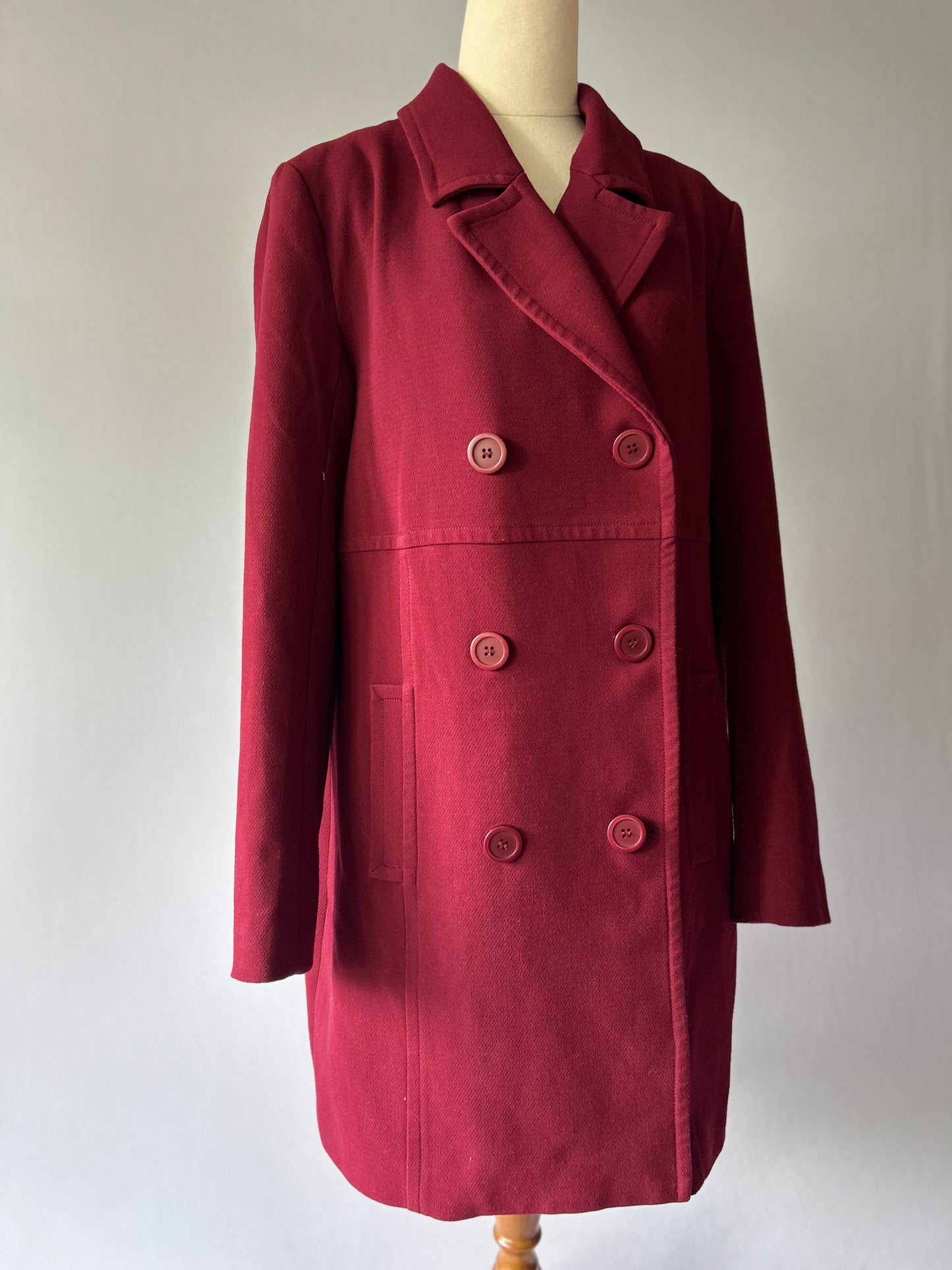 Max Tailored Double-Breasted Long Coat - Burgundy - Size 14