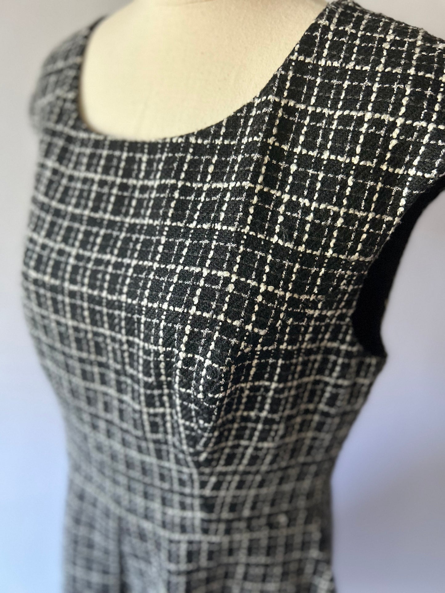 Monochrome Grid-Check Tailored Dress – Size 10