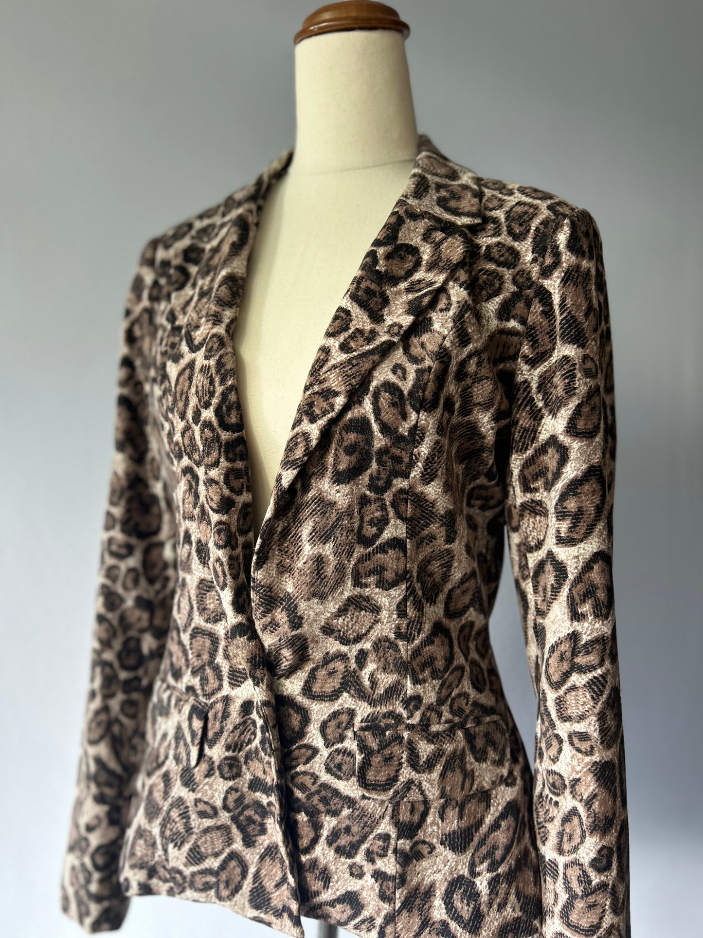 Structured Leopard Print Tailored Blazer - Size S