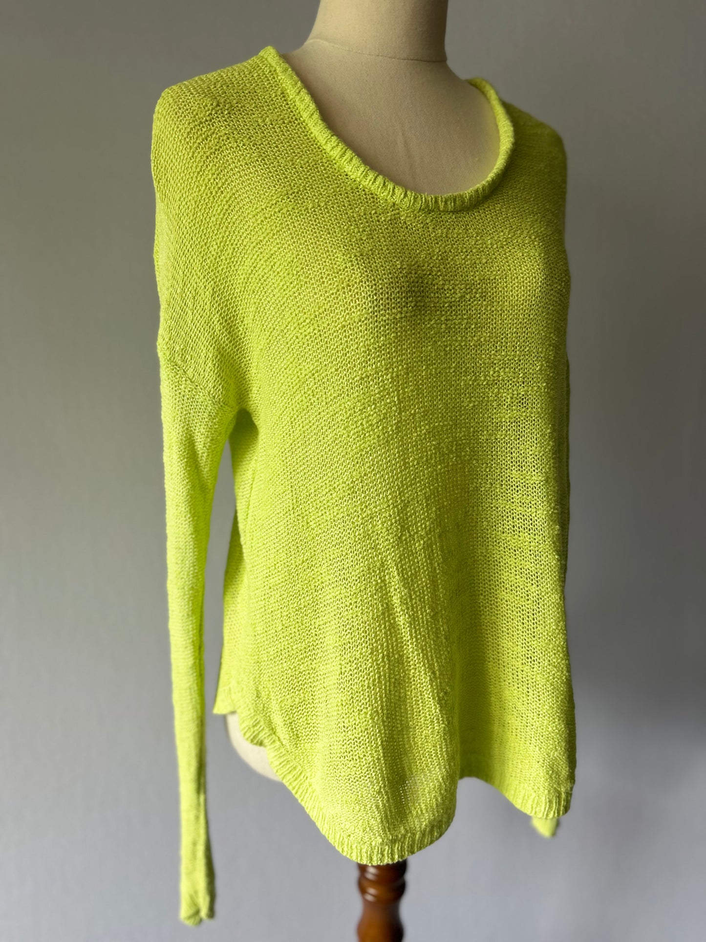 Neon Yellow Knit Top - Cotton Blend Slouchy Sweater, size small