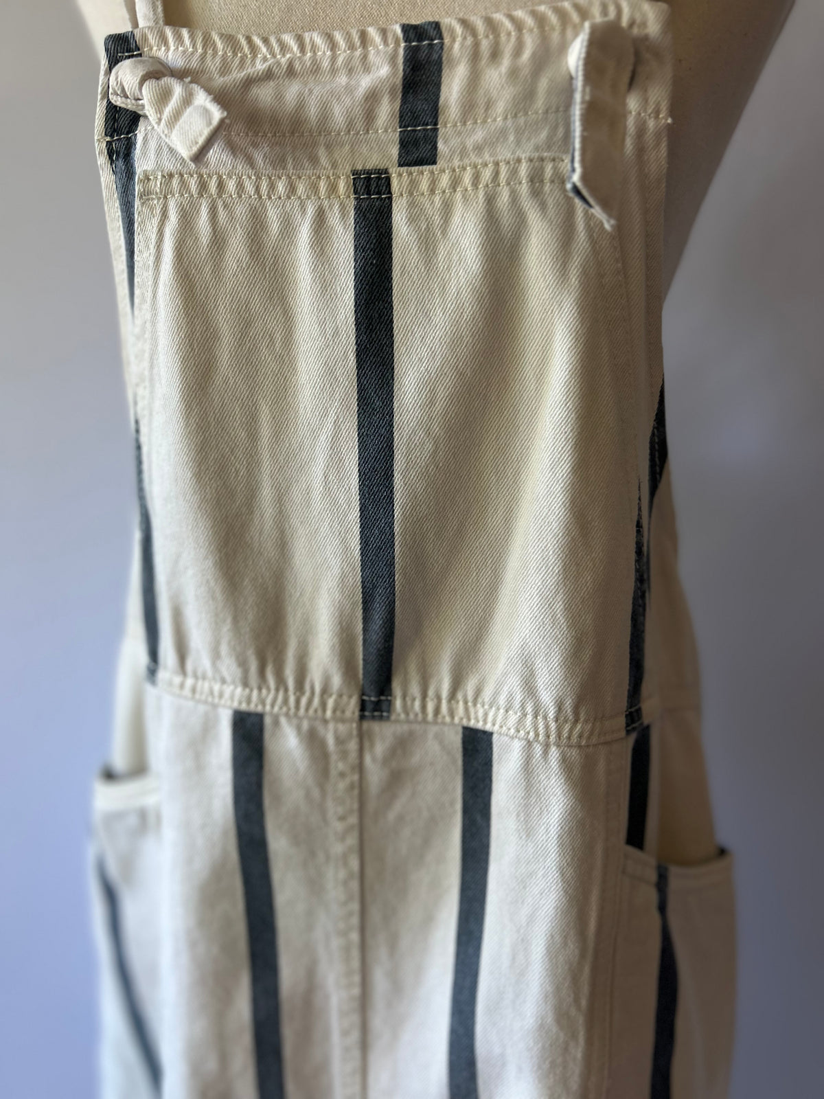 Off-White Navy Striped Cotton Dungaree Pinafore Dress - Size 10