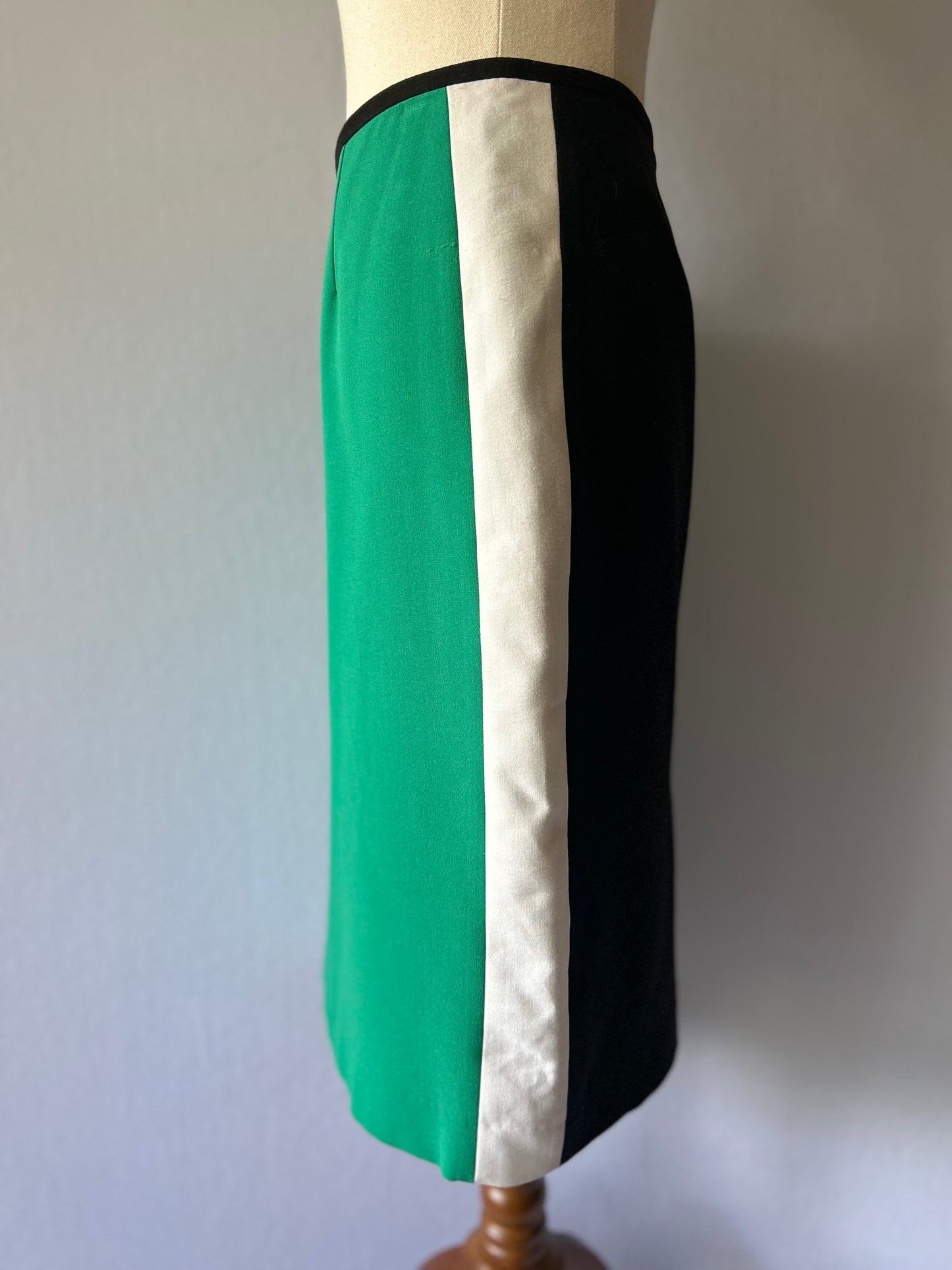 Green & Black Color-Block Tailored Pencil Skirt - Size 8