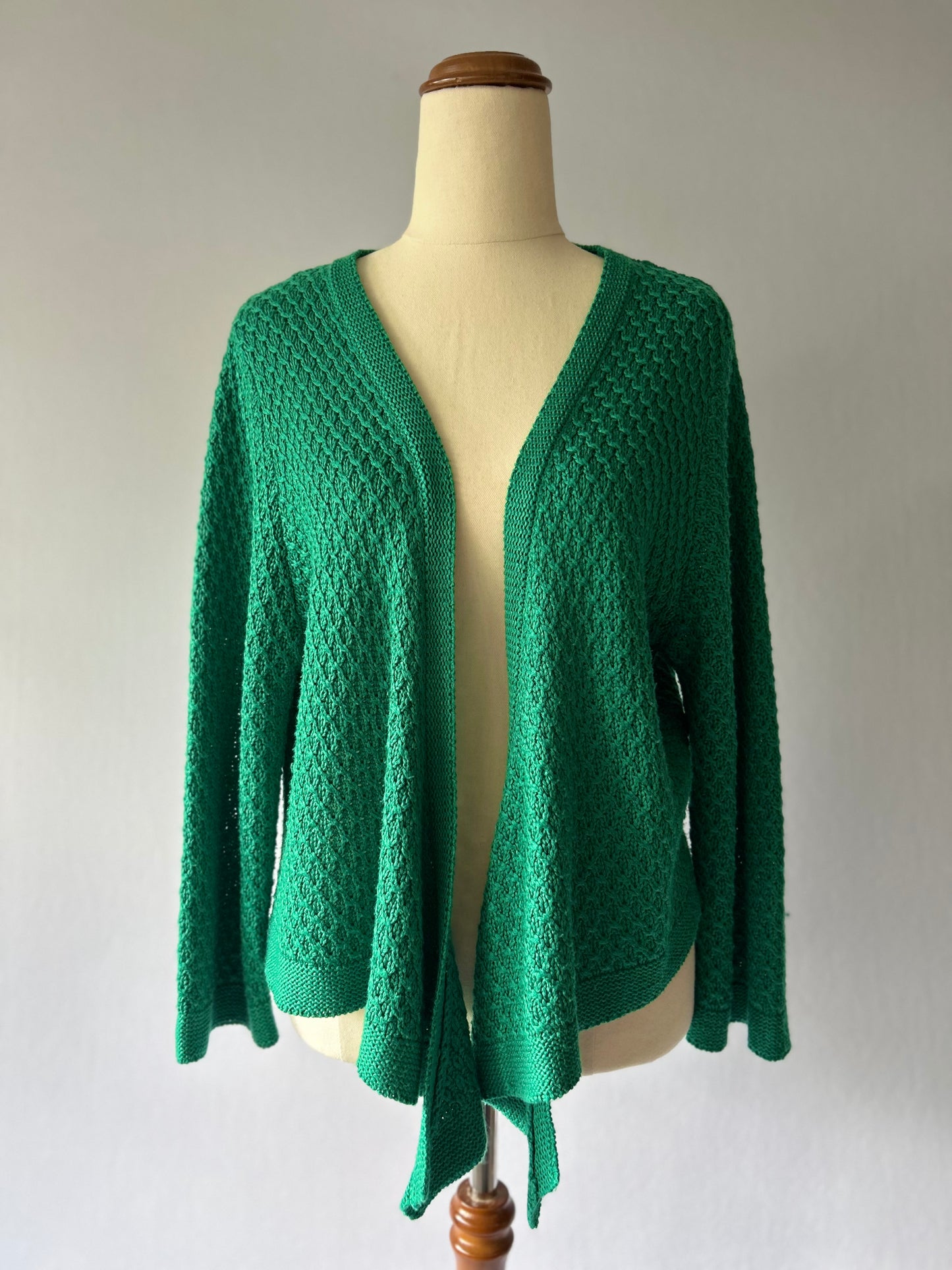Emerald Green Waterfall Textured Knit Cardigan - Size M/L