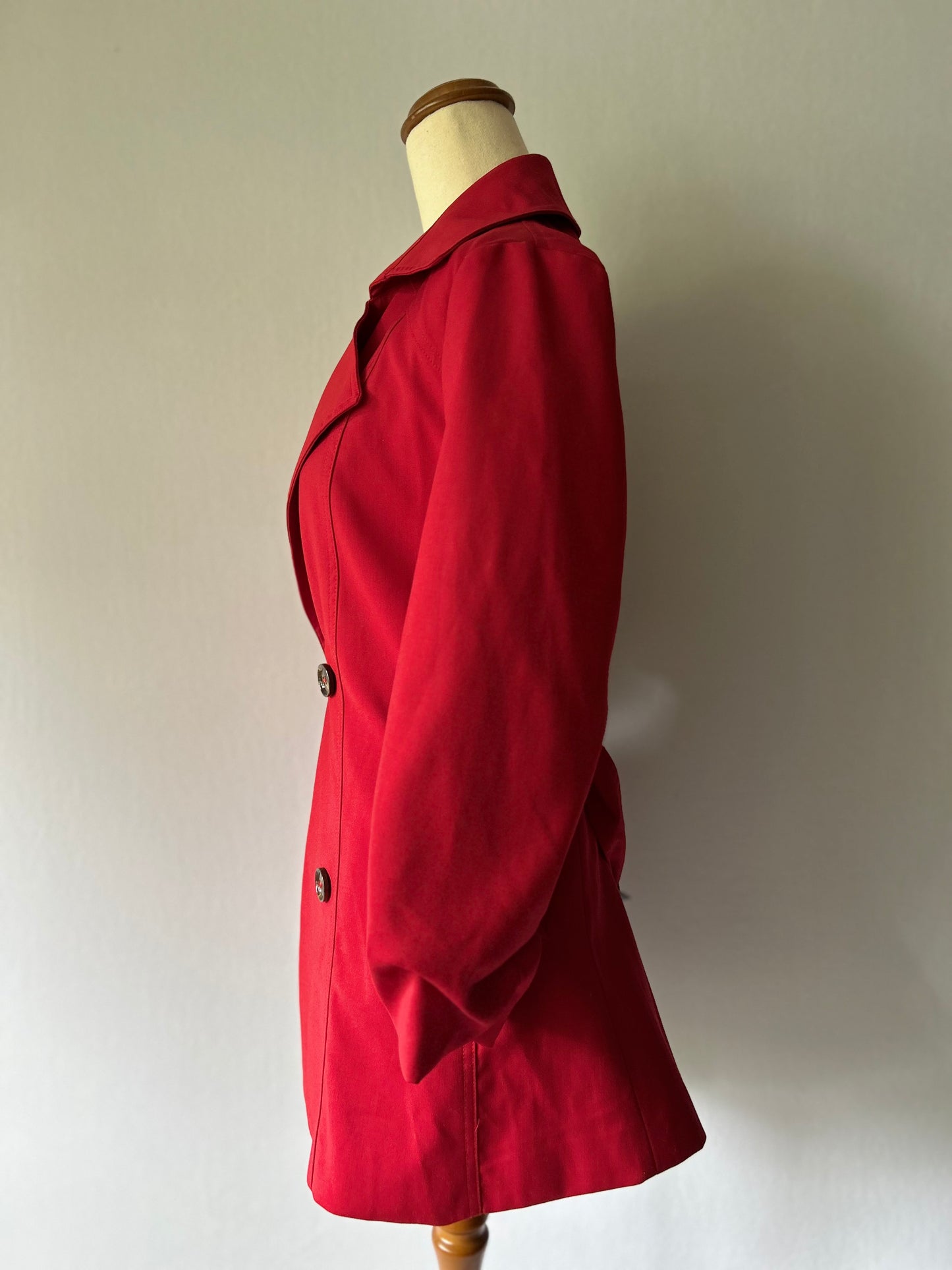 Crimson Red Double-Breasted Belted Trench Coat – Size XL
