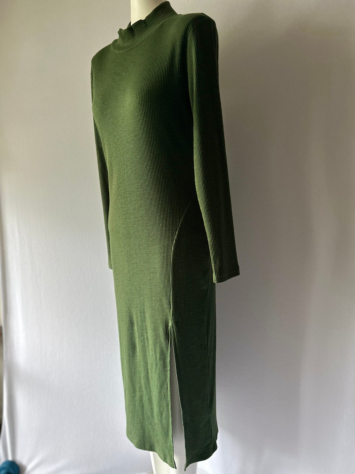 Olive Green Ribbed Mock Neck Maxi Dress - Size XL