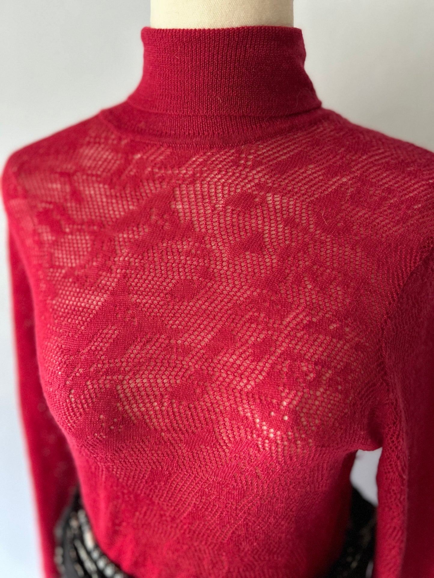 Luxe Cerise Red 100% Merino Wool Turtleneck – Size L
