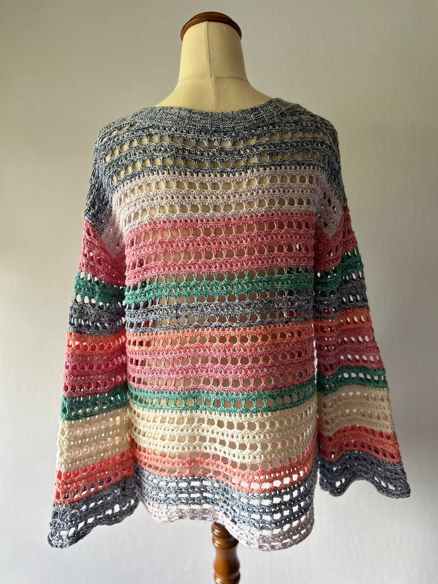 Gap Multi-Colour Striped Crochet Knit Sweater - Cotton Blend, size small
