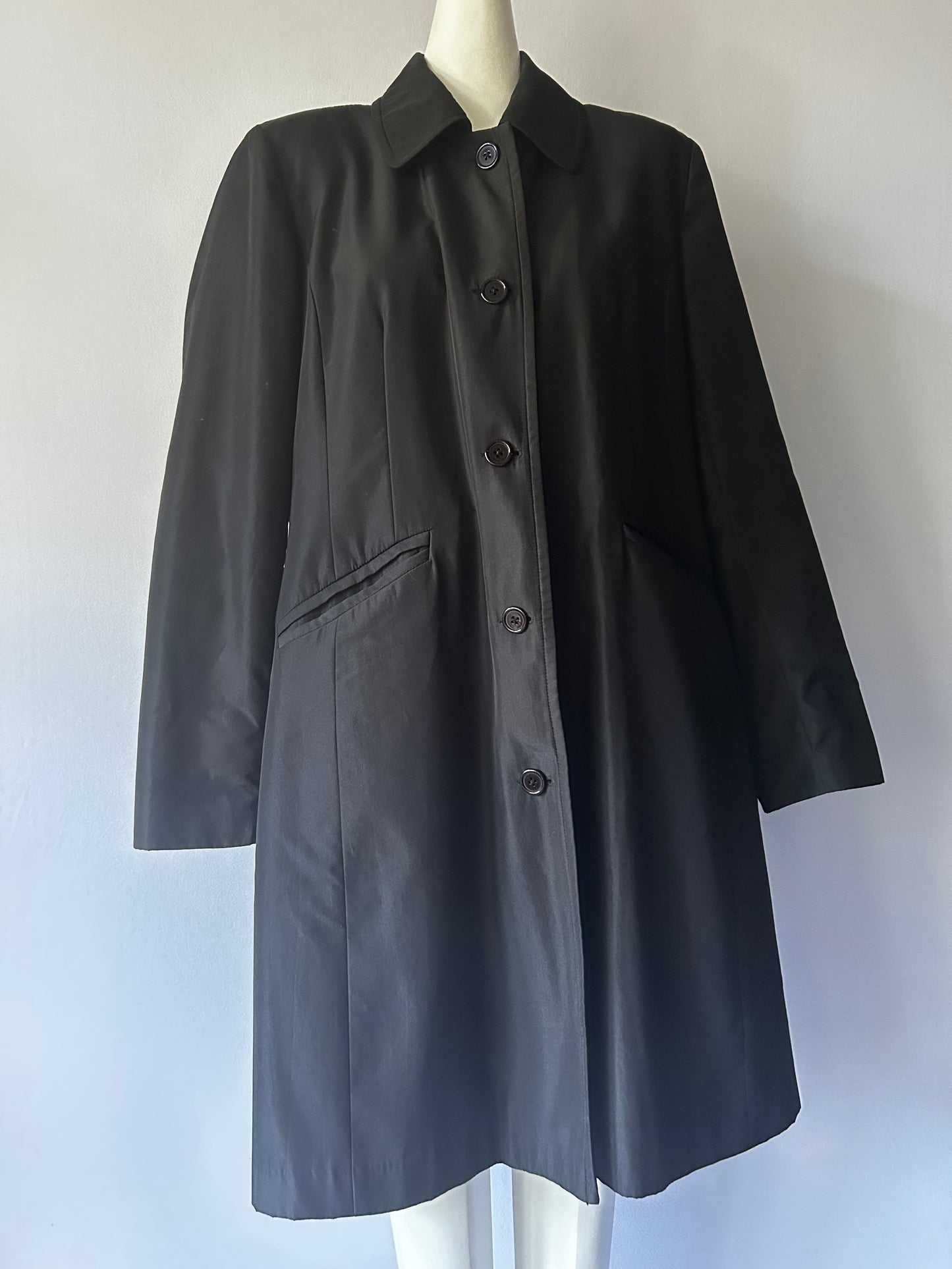 Classic Black Mid-Length Car Coat - Size 16