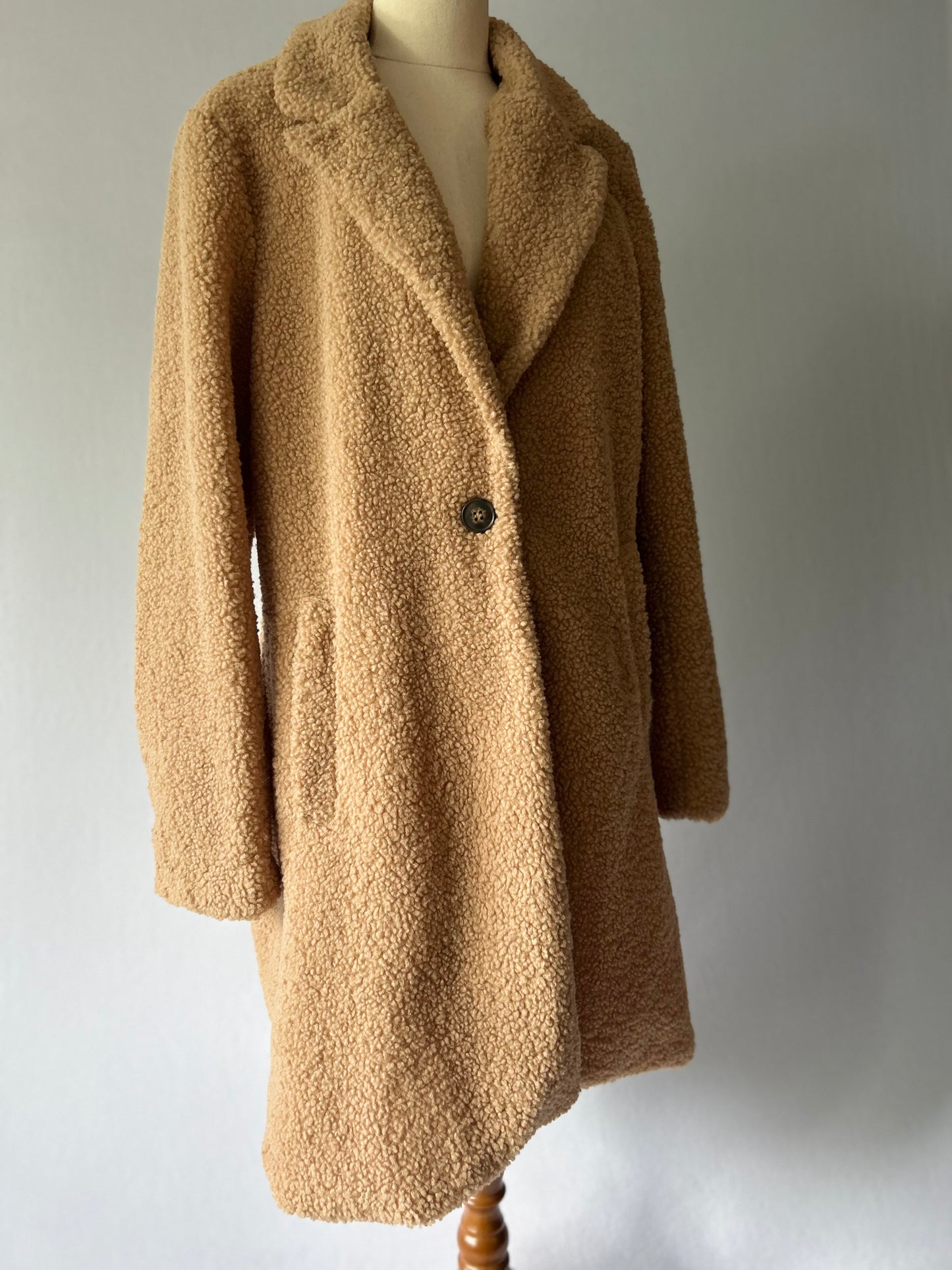 Cozy Teddy Bear Longline Winter Coat - Warm Camel - Size 12