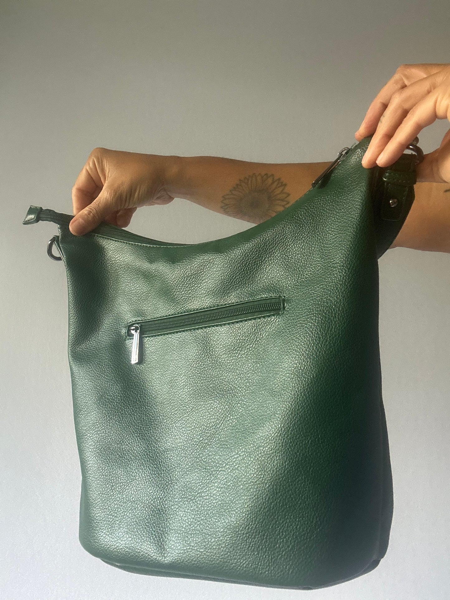 Forest Green Faux Leather Hobo Shoulder Bag - One Size