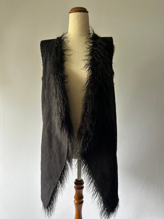 Decjuba Black Faux-Suede & Long-Pile Fur Vest - Size S/M