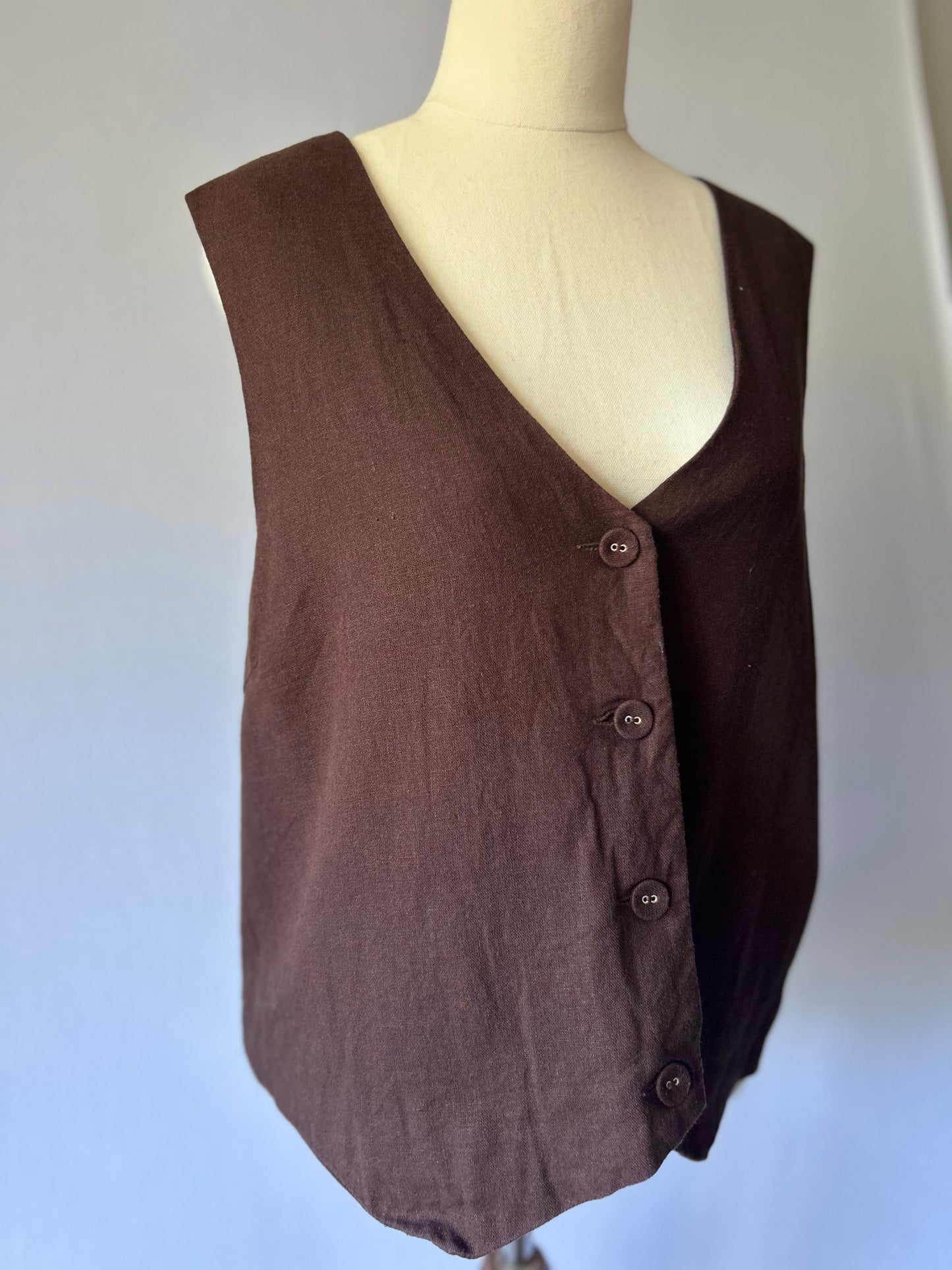 Brown Linen Blend Vest – Size L