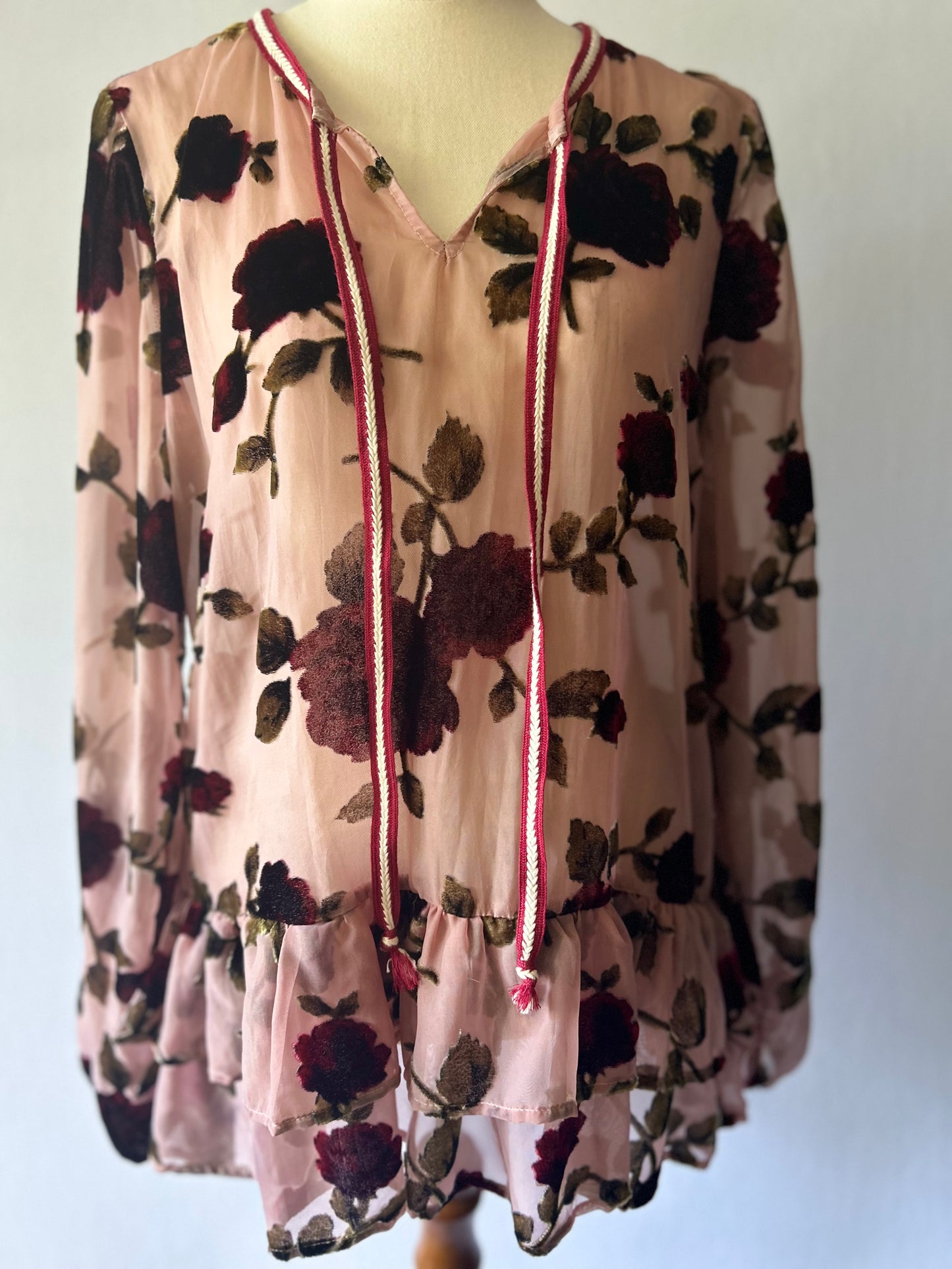 Trelise Cooper Velvet-Rose Silk Blouse – Size Small