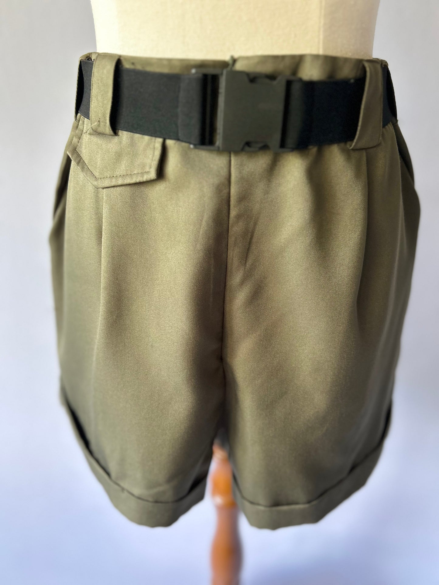 Khaki Utility Belted Shorts - Kids Size 14 (Fits NZ 8/10) - Polyester