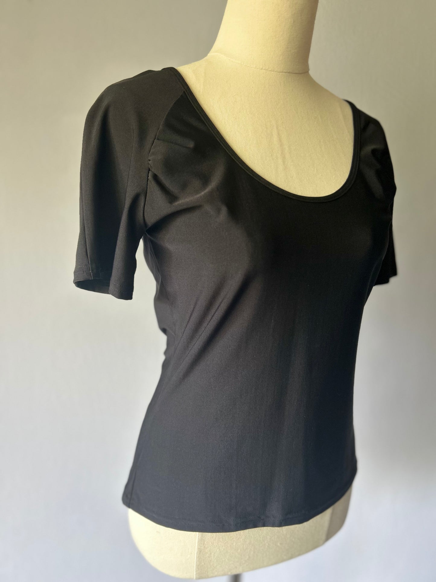 Judith Malcolm Black Basic Top – Size 10, Made in New Zealand
