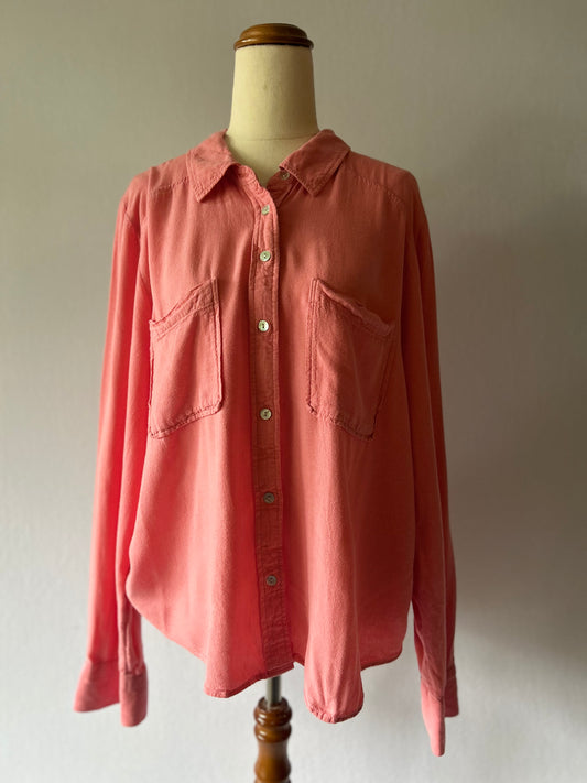 Just Jeans Soft Coral Viscose-Linen Blend Utility Shirt - Size 12