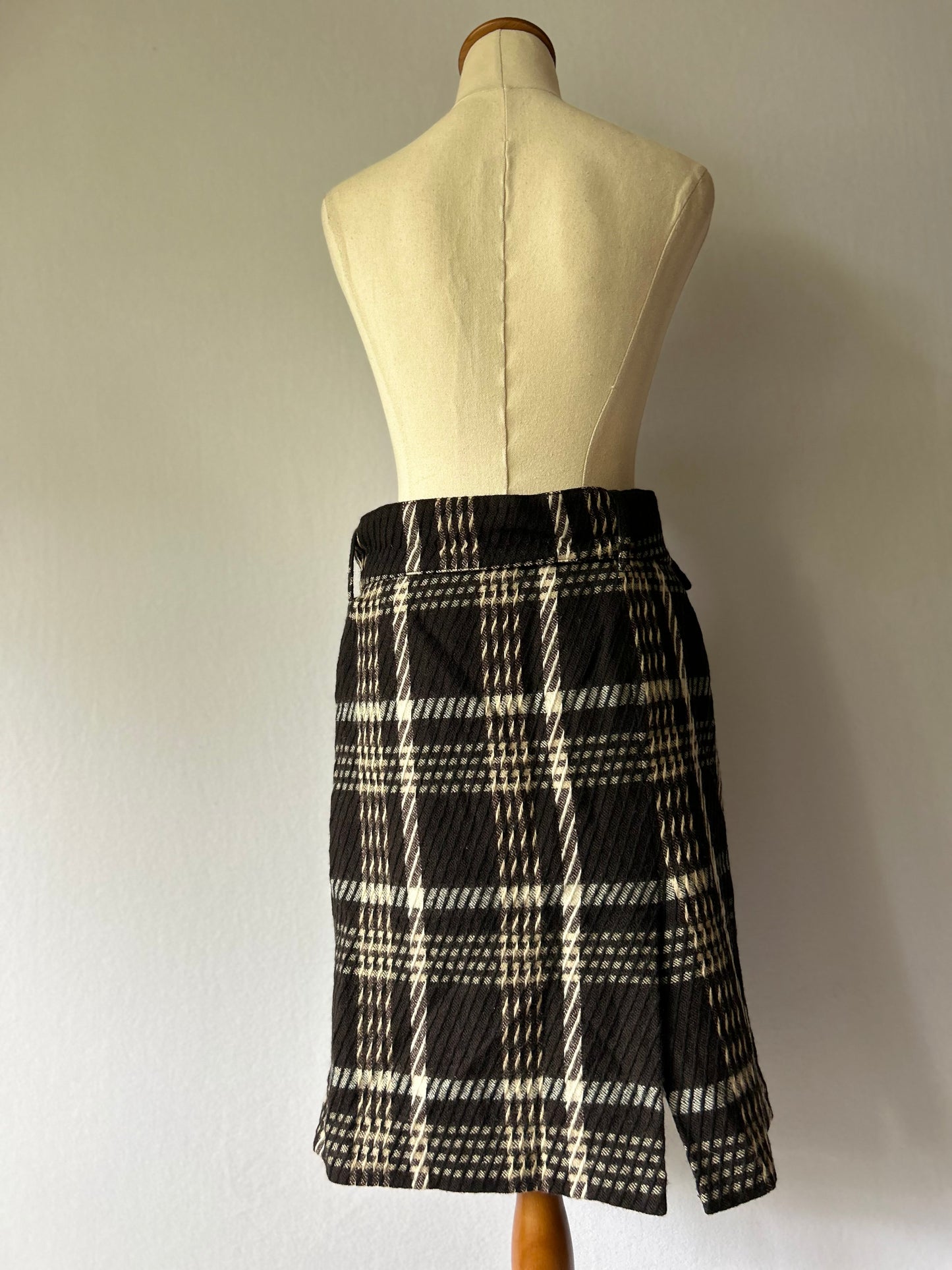 Textured Monochrome Check Belted Skirt – Size EUR 38 / US 4