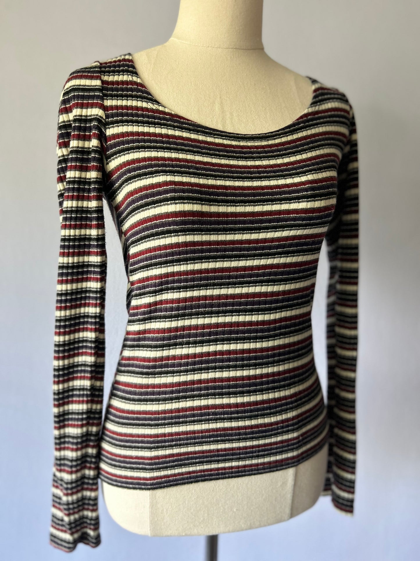 Striped Ribbed Long Sleeve Top – Size XS