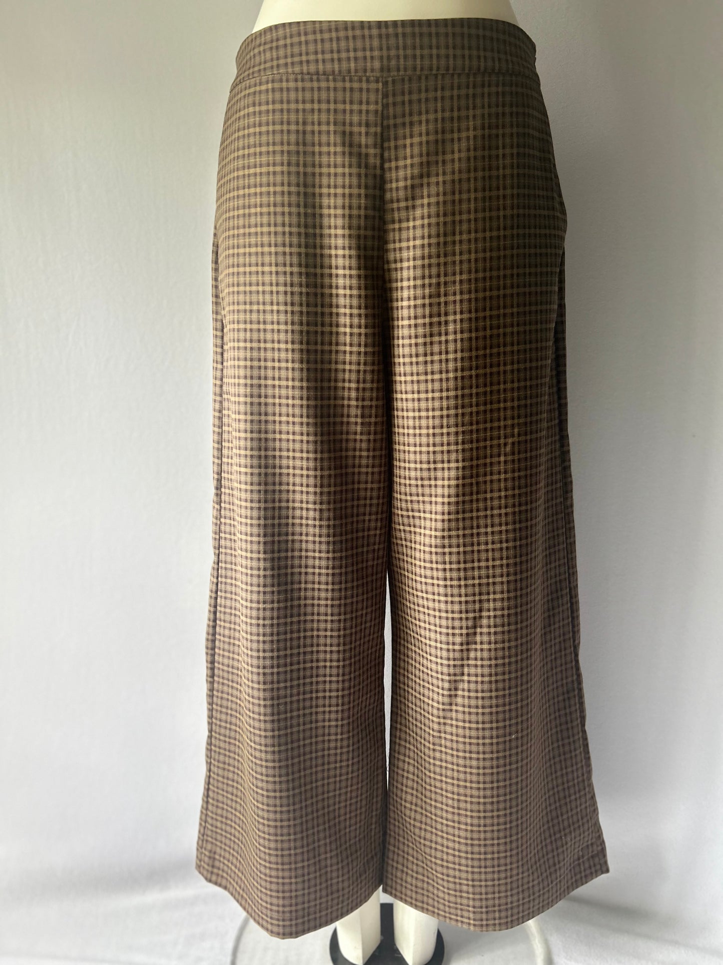 Moochi Brown Gingham Check Wide-Leg Trousers - Size 12