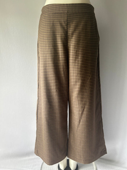 Moochi Brown Gingham Check Wide-Leg Trousers - Size 12