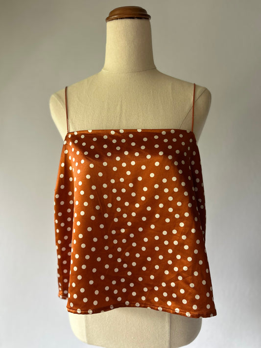 Polka Dot Silky Camisole Crop Top - Rust/Copper