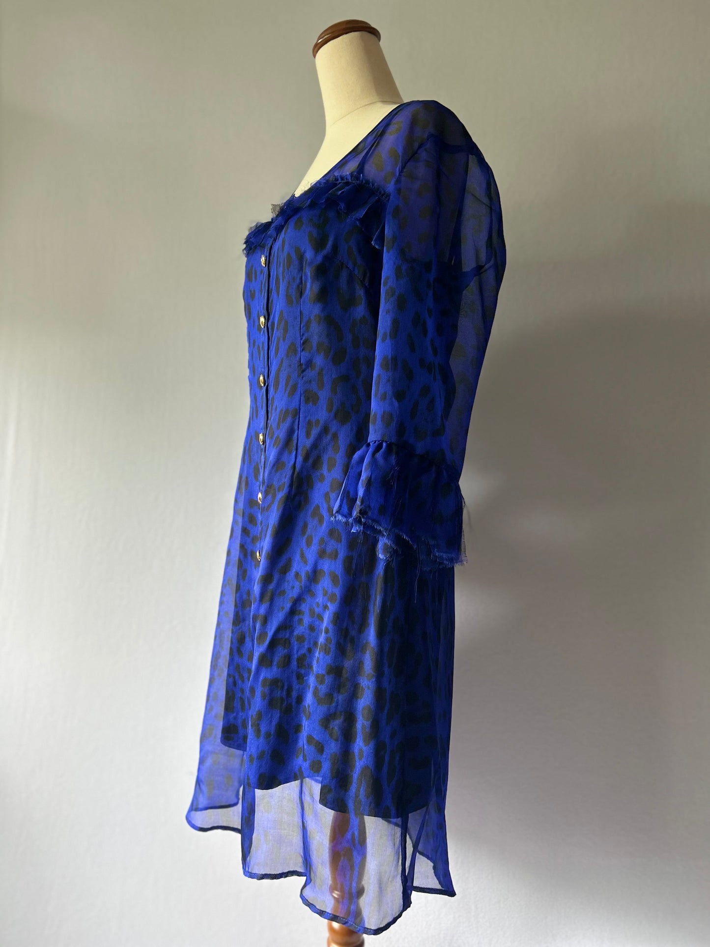 Yvonne Benetti "Electric Leopard" Silk Ruffle Dress – Size 8