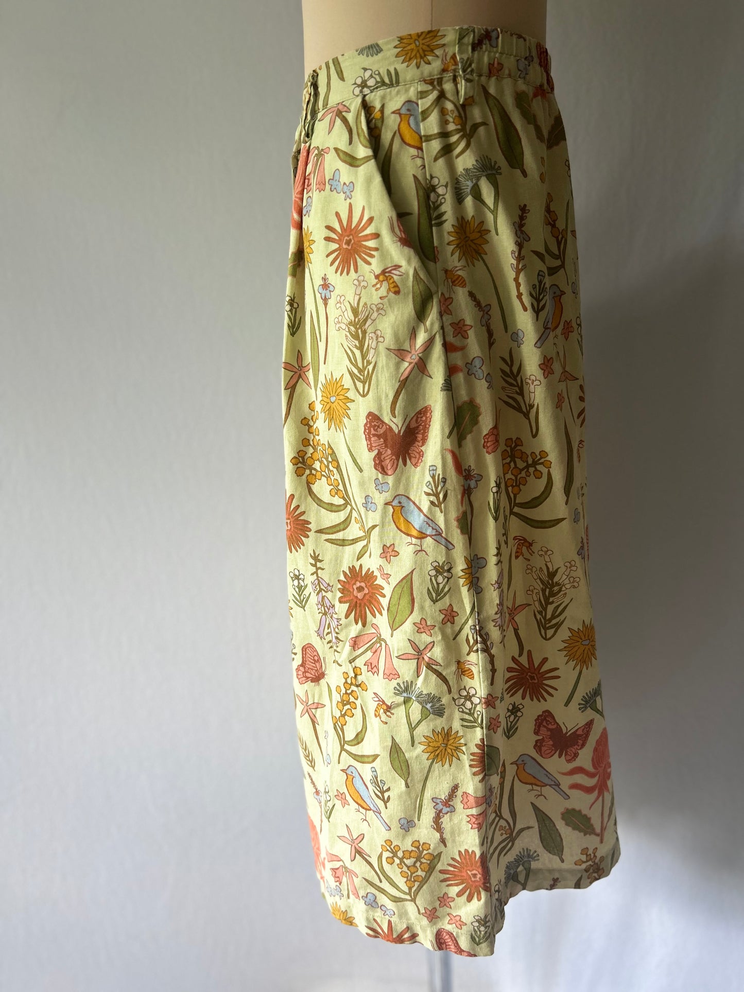 Princess Highway Floral & Bird Print Wide-Leg Linen Trousers - Size 10
